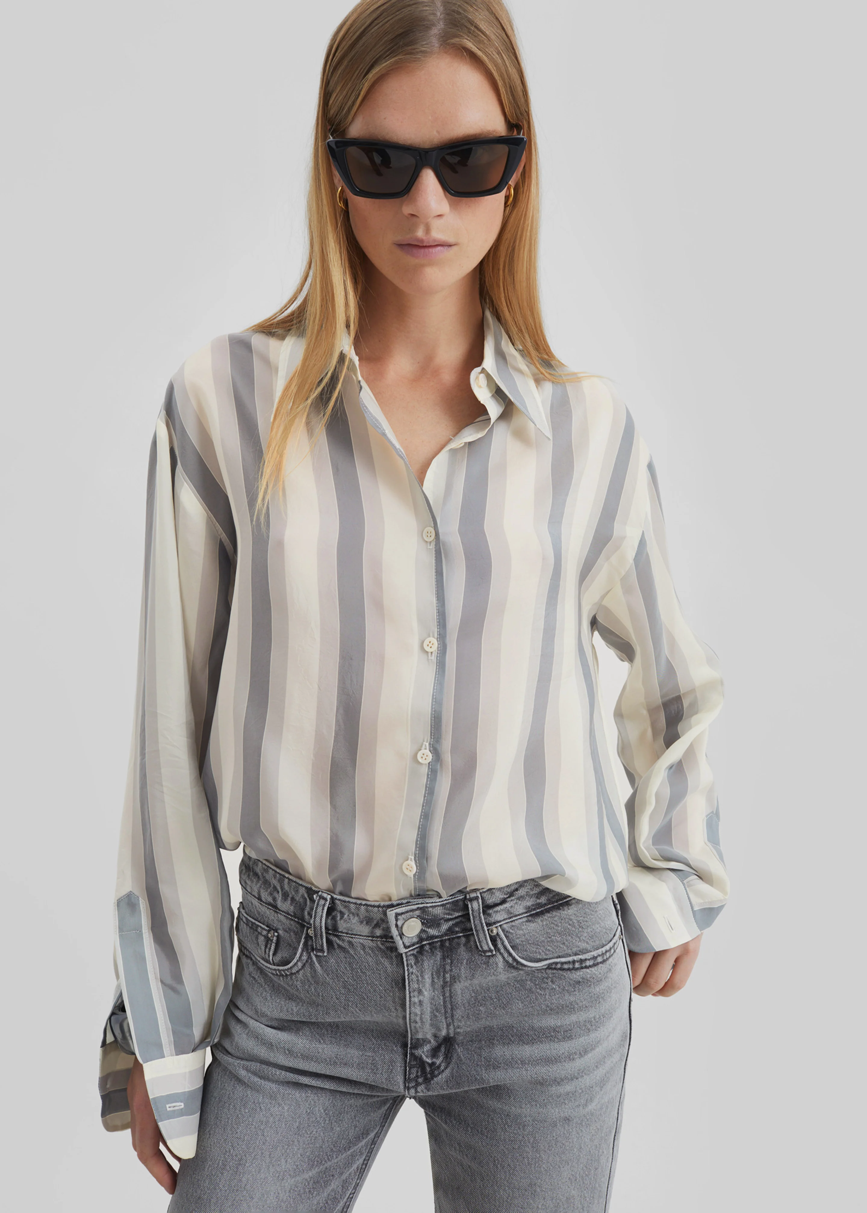 Peri Fluid Shirt - White/Grey Stripe - Image 10