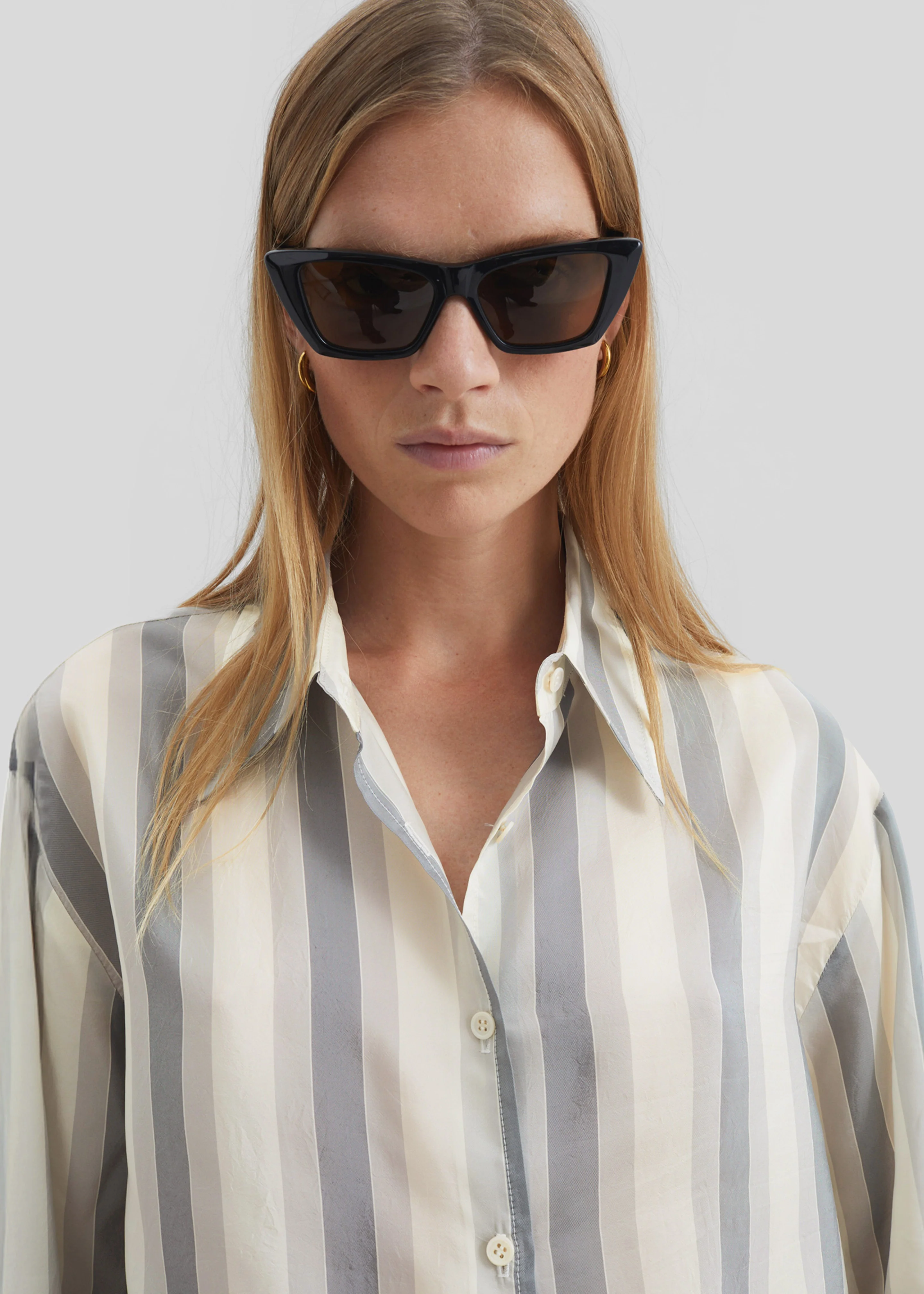 Peri Fluid Shirt - White/Grey Stripe - Image 11