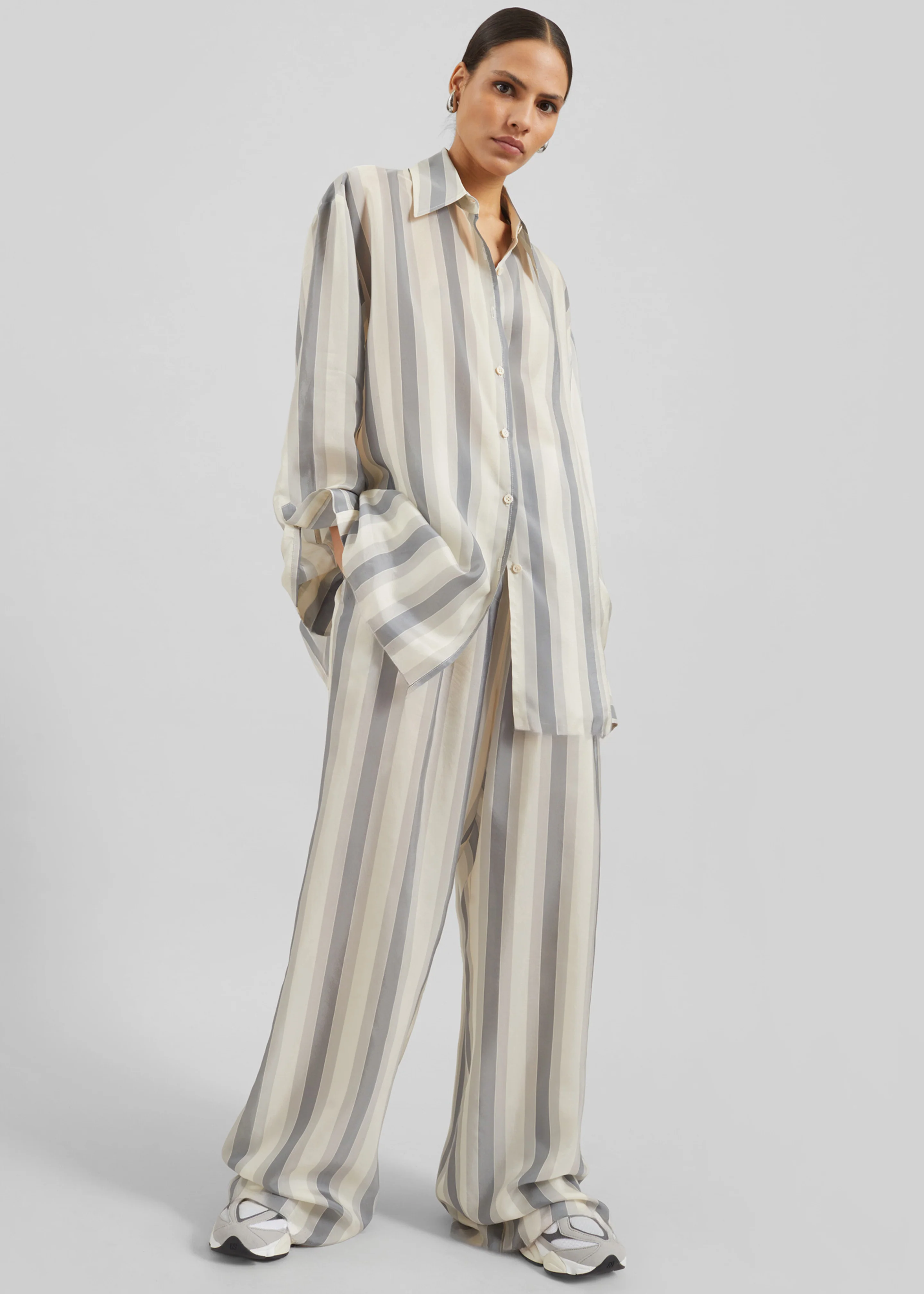 Peri Fluid Shirt - White/Grey Stripe - Image 5