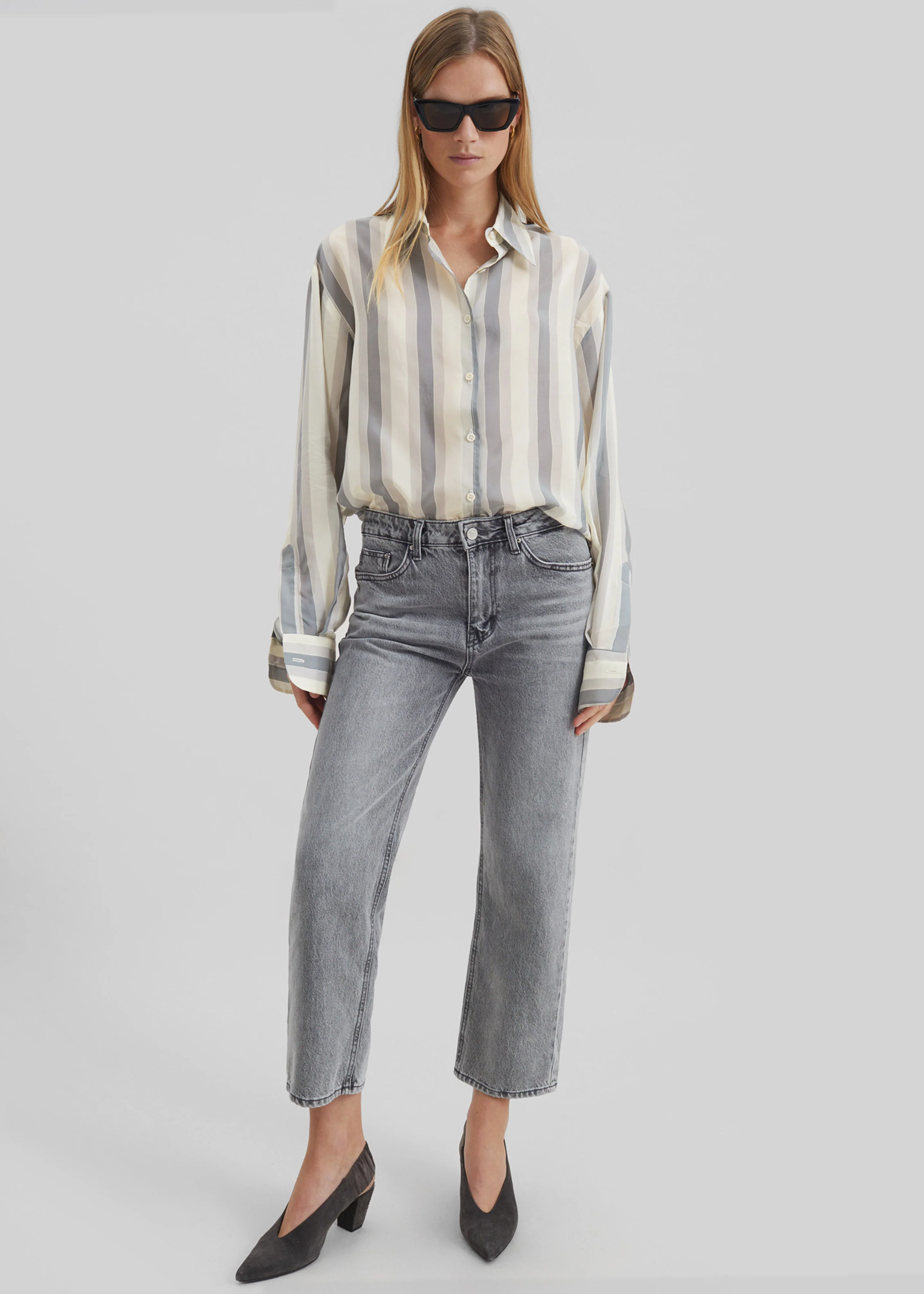 Peri Fluid Shirt - White/Grey Stripe - Image 9