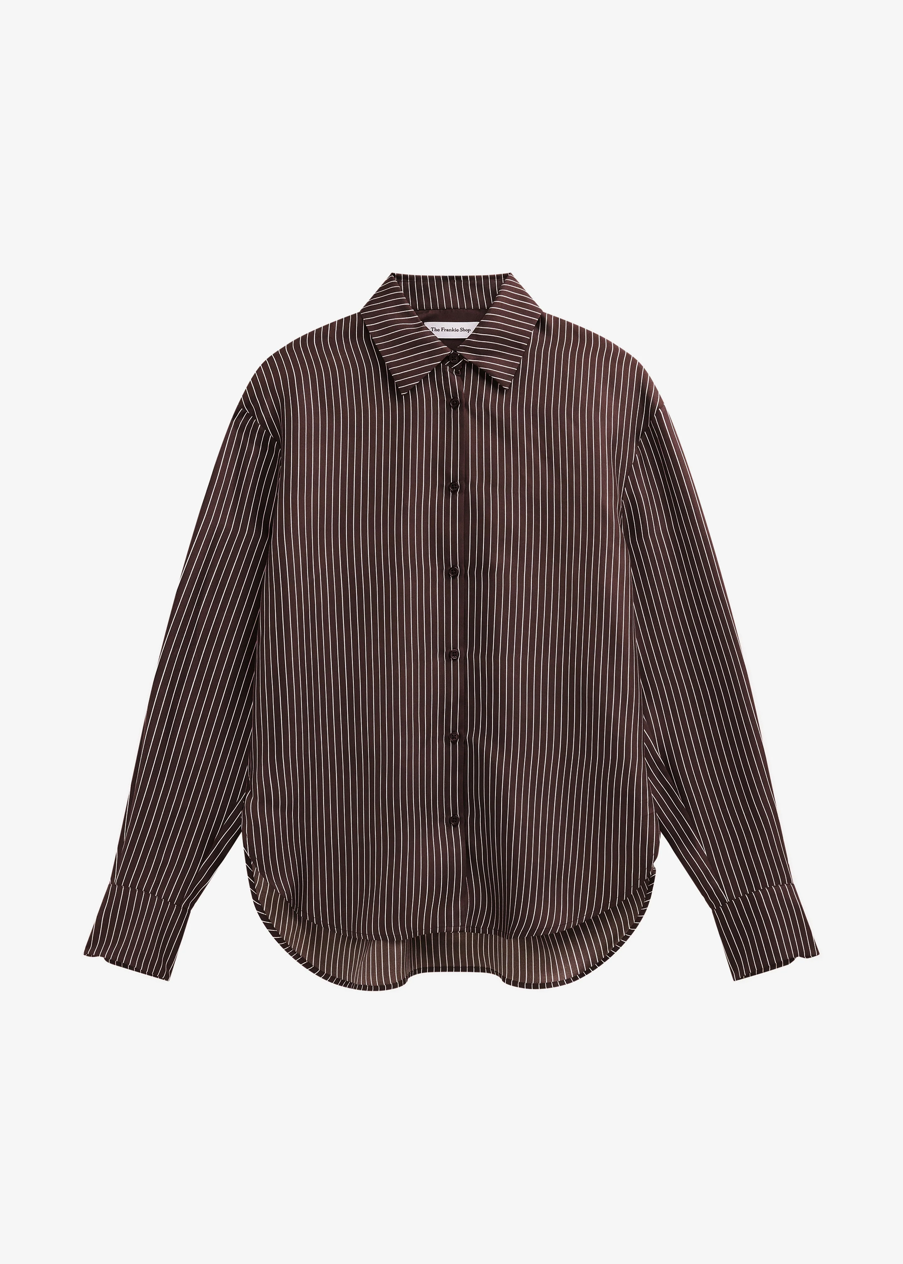 Peri Satin Fluid Shirt - Brown/White Pinstripe - Image 10