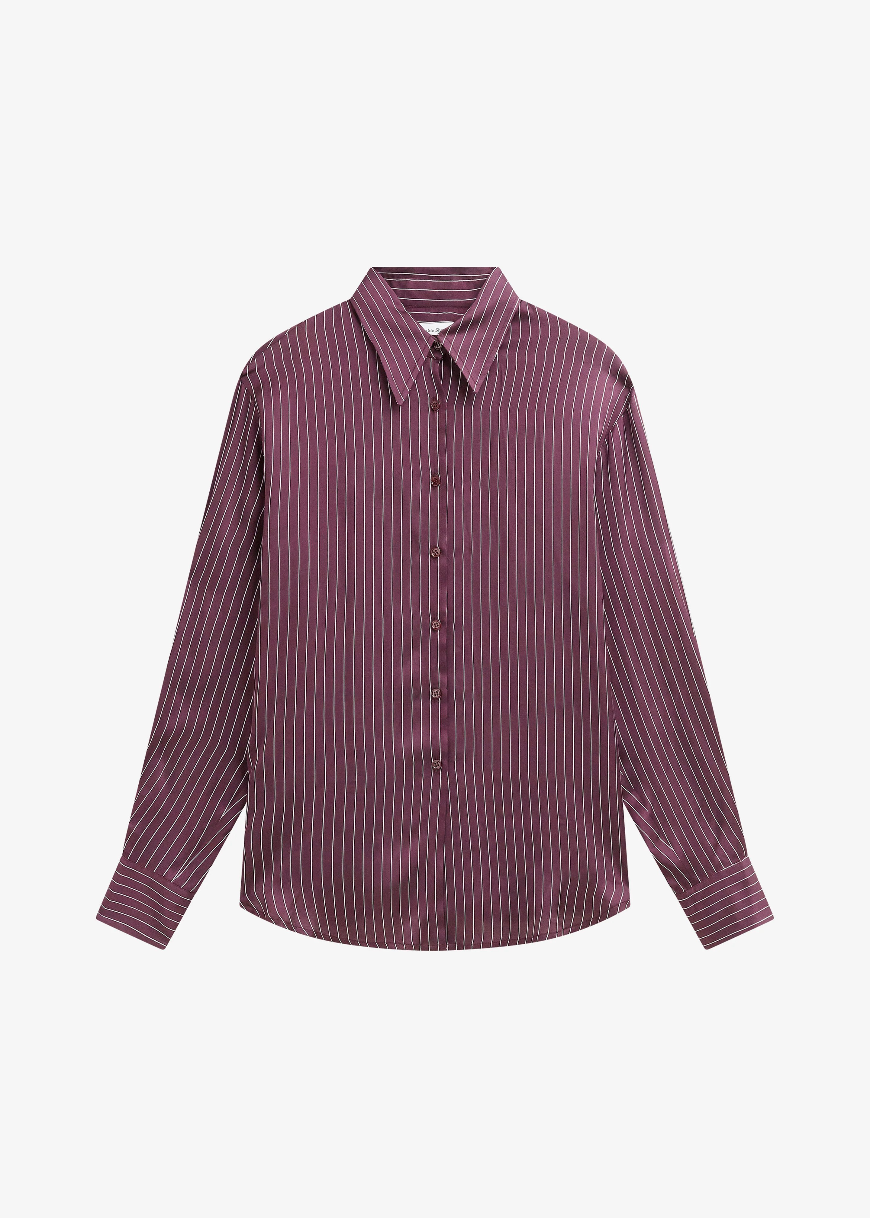 Peri Satin Fluid Shirt - Burgundy/White Pinstripe - Image 9