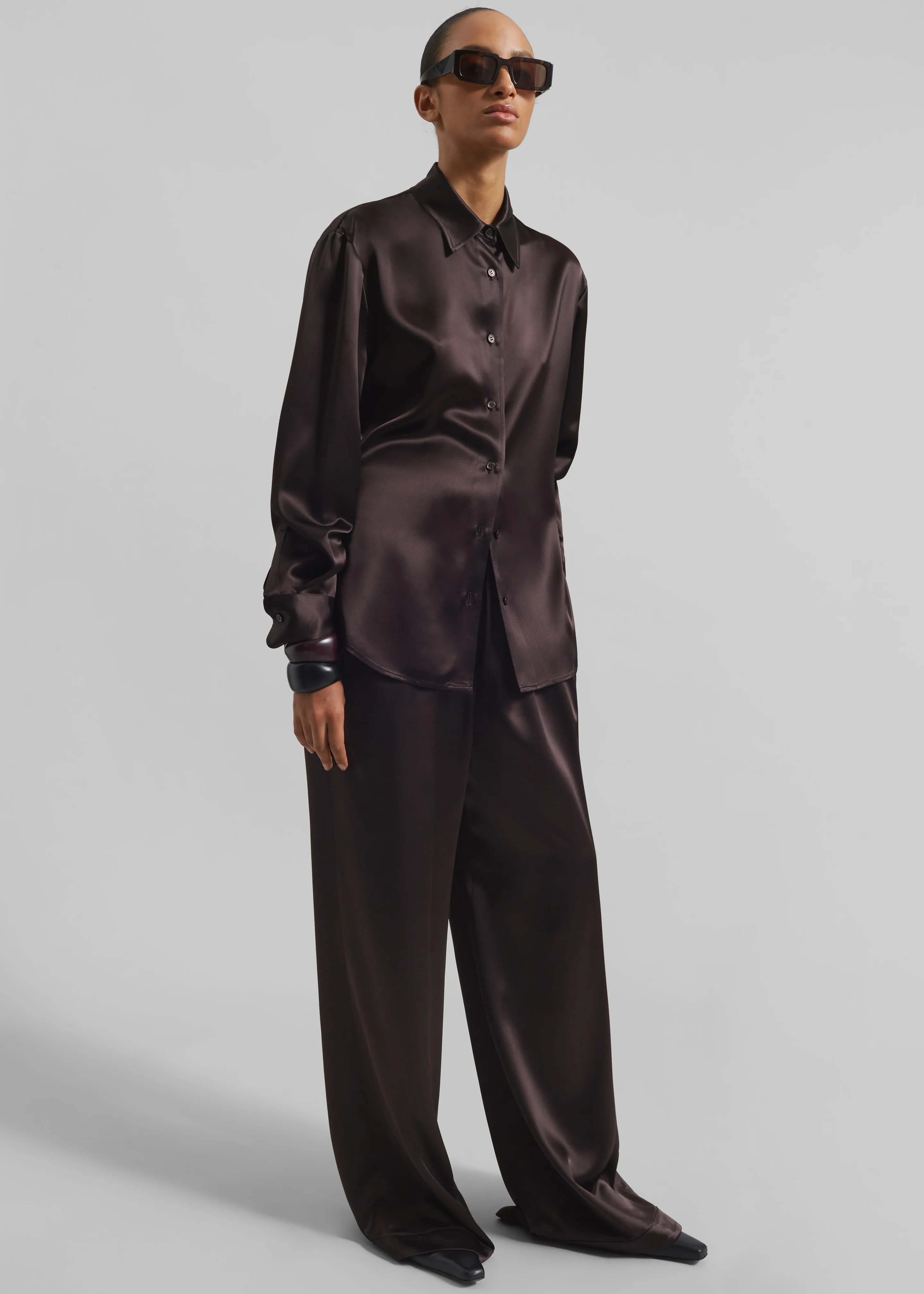 Peri Satin Shirt - Brown - Image 4