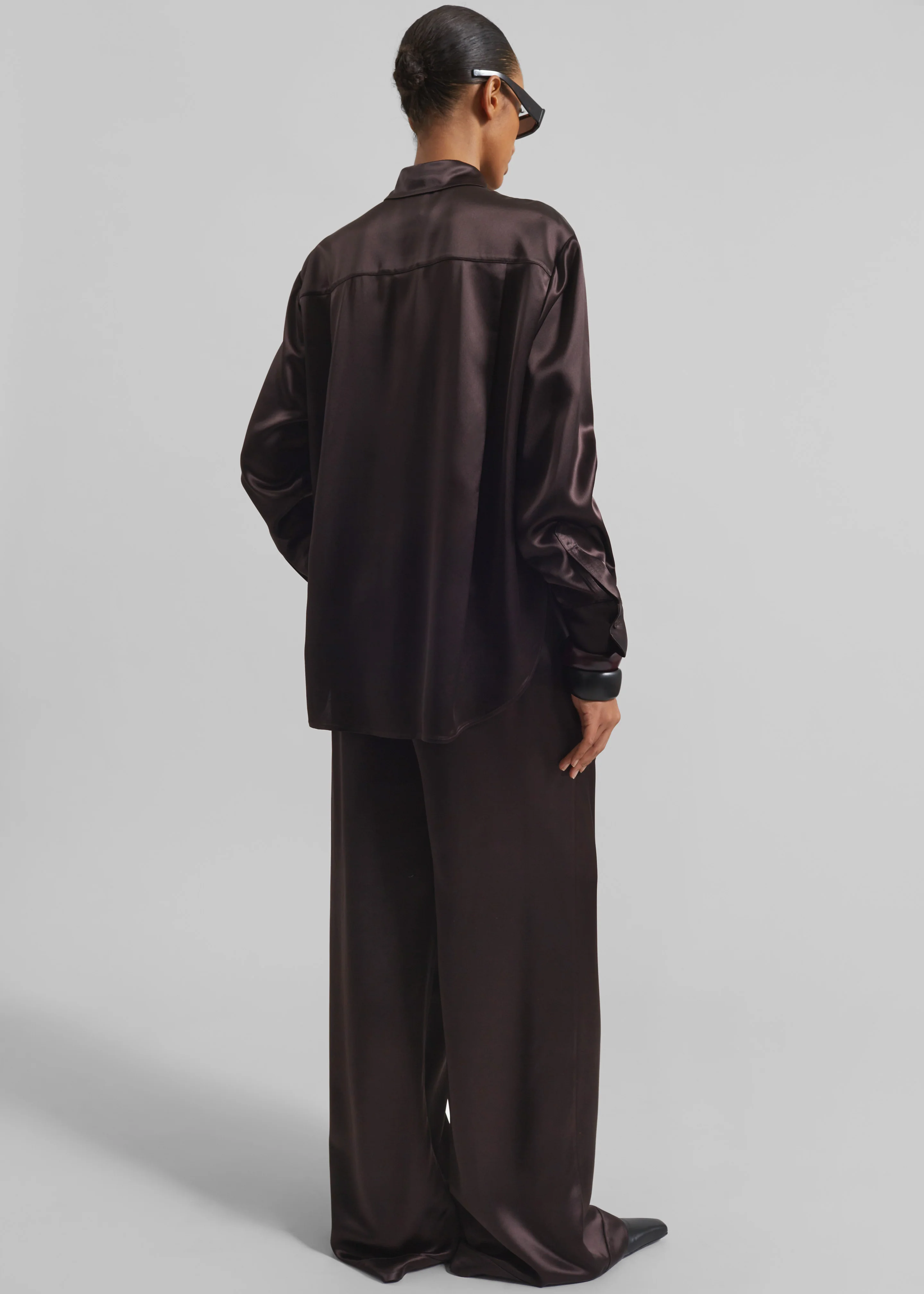 Peri Satin Shirt - Brown - Image 5