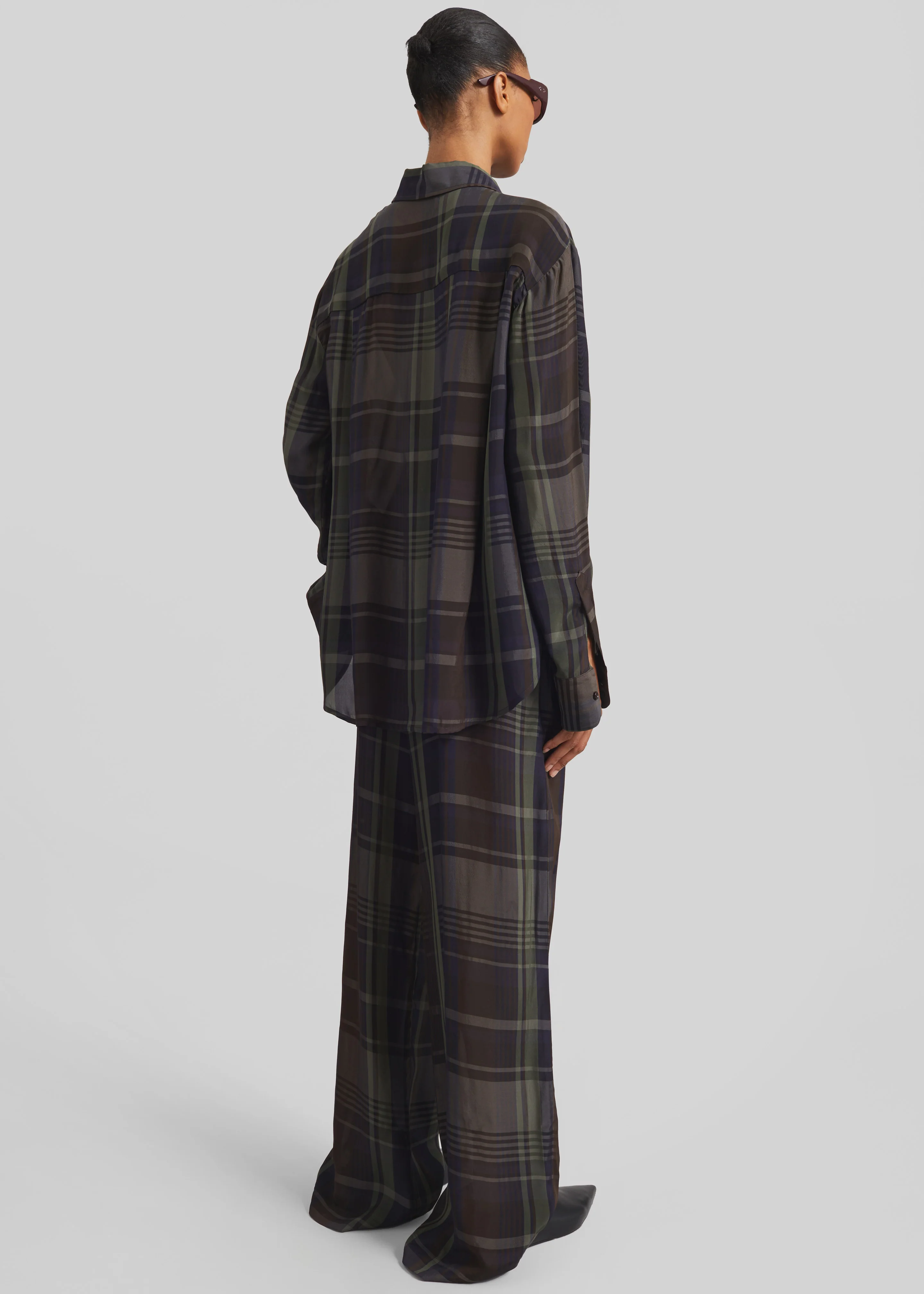 Peri Sheer Fluid Shirt - Navy Tartan - Image 8