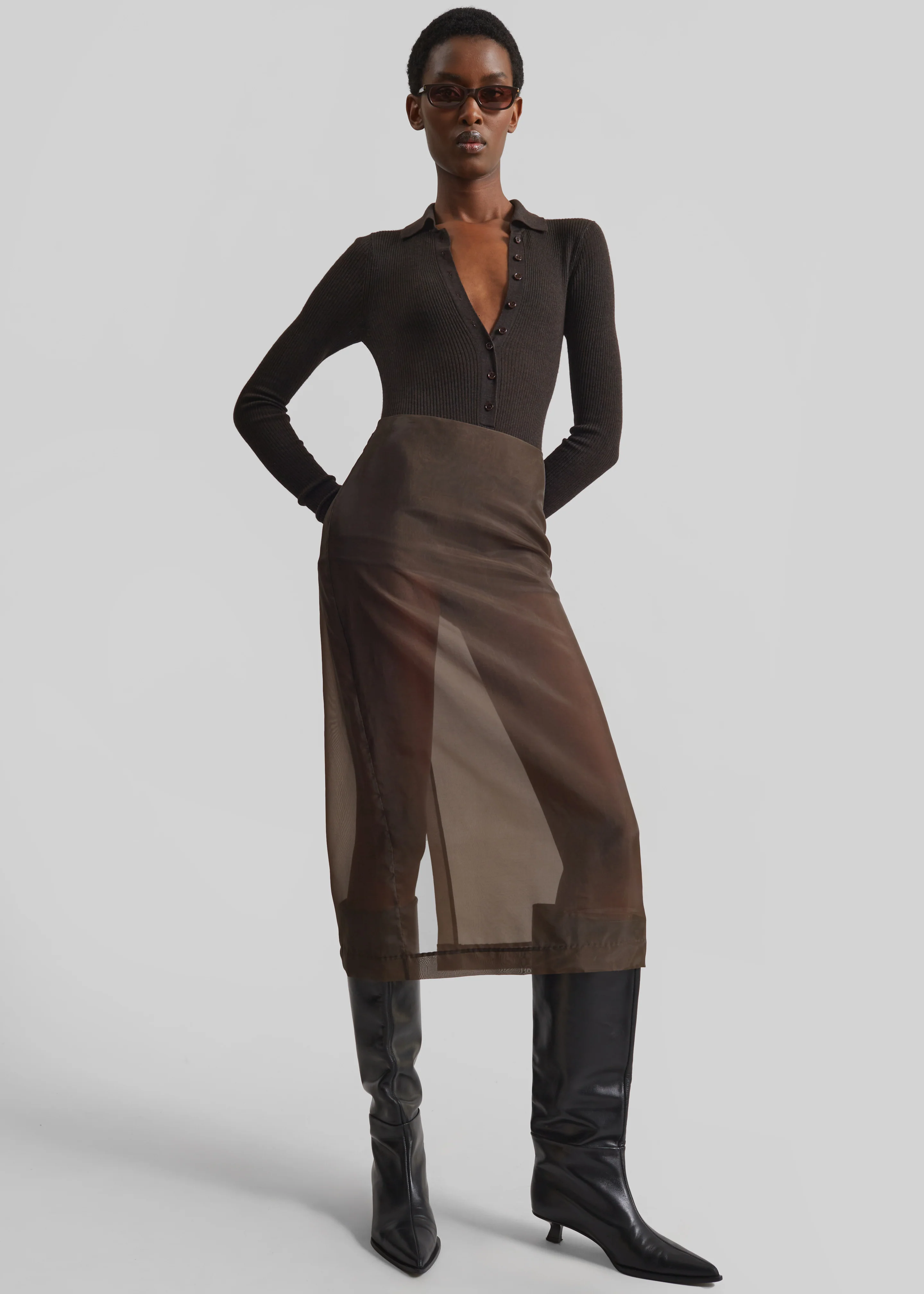 Peri Sheer Midi Skirt - Brown - Image 2