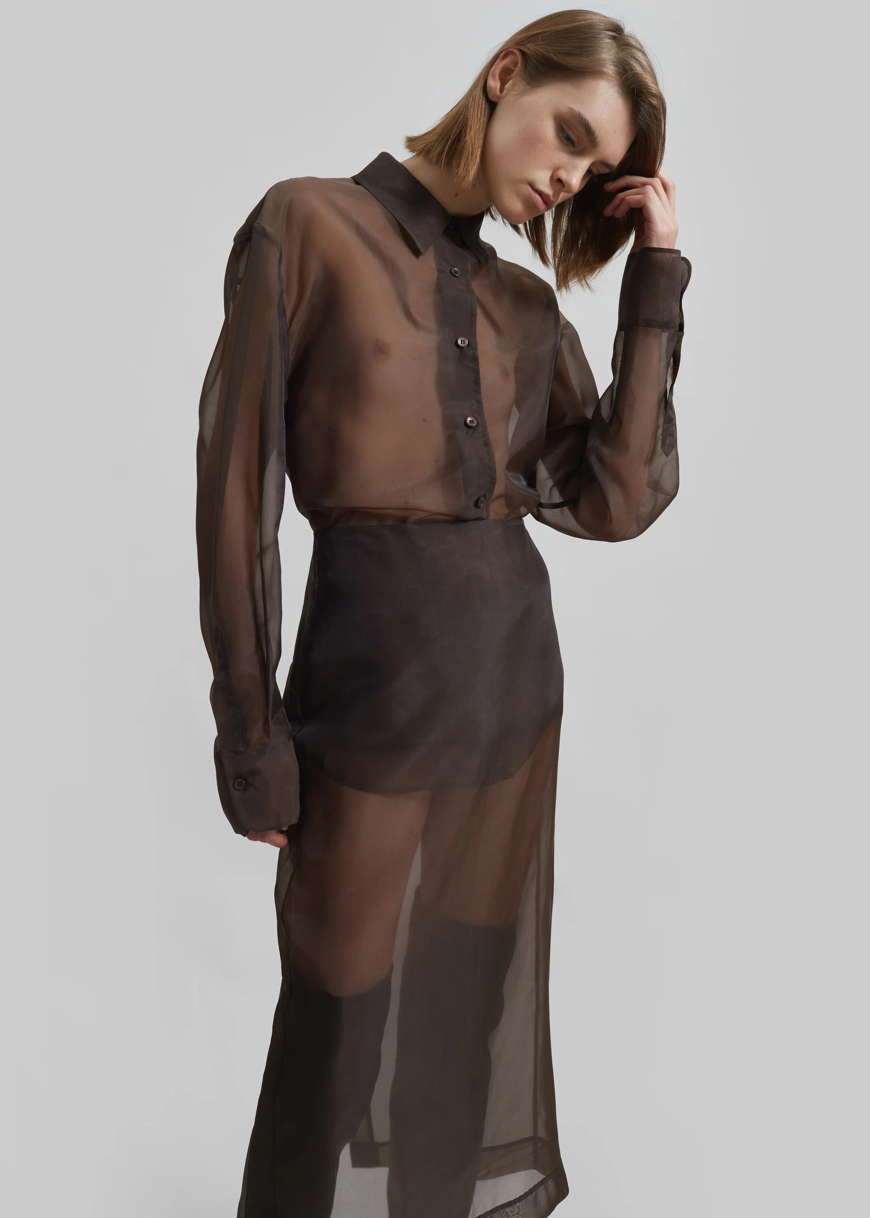 Peri Sheer Midi Skirt - Brown - Image 3