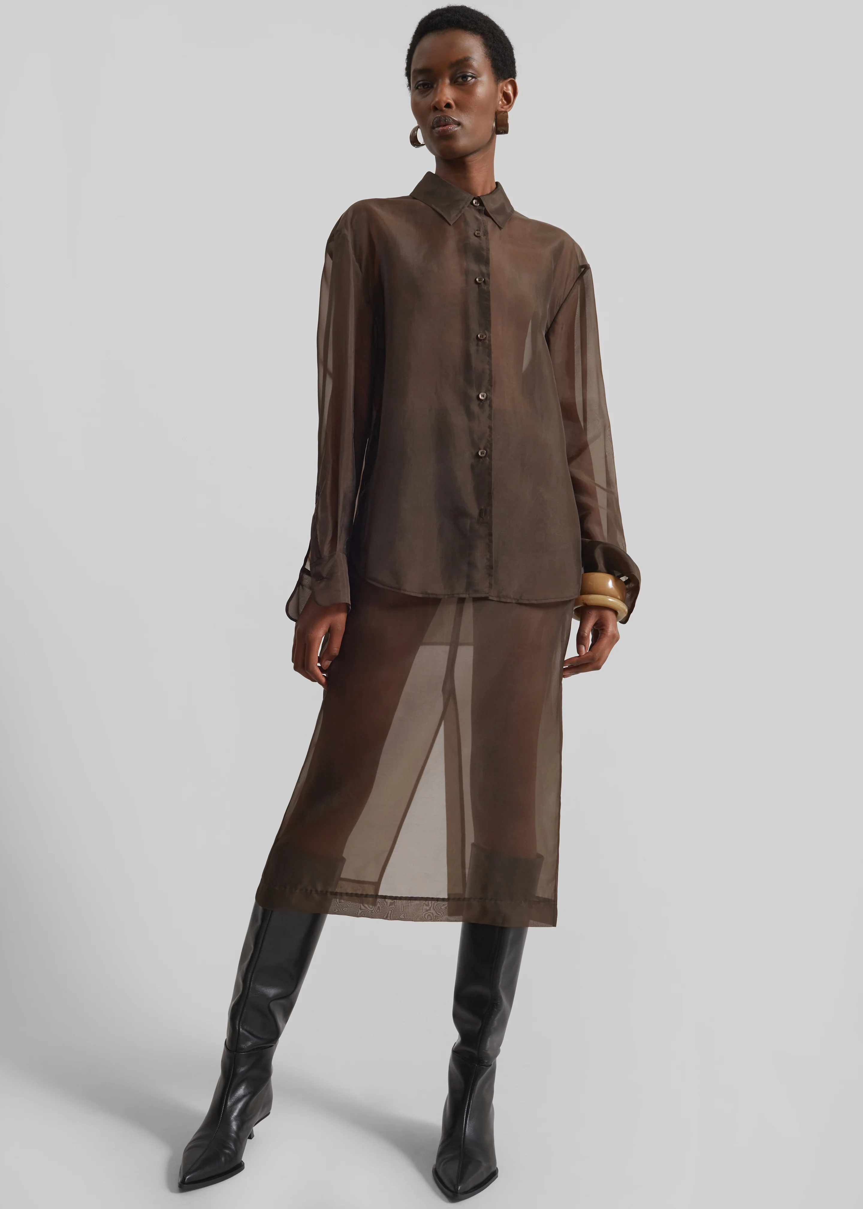 Peri Sheer Midi Skirt - Brown - Image 4