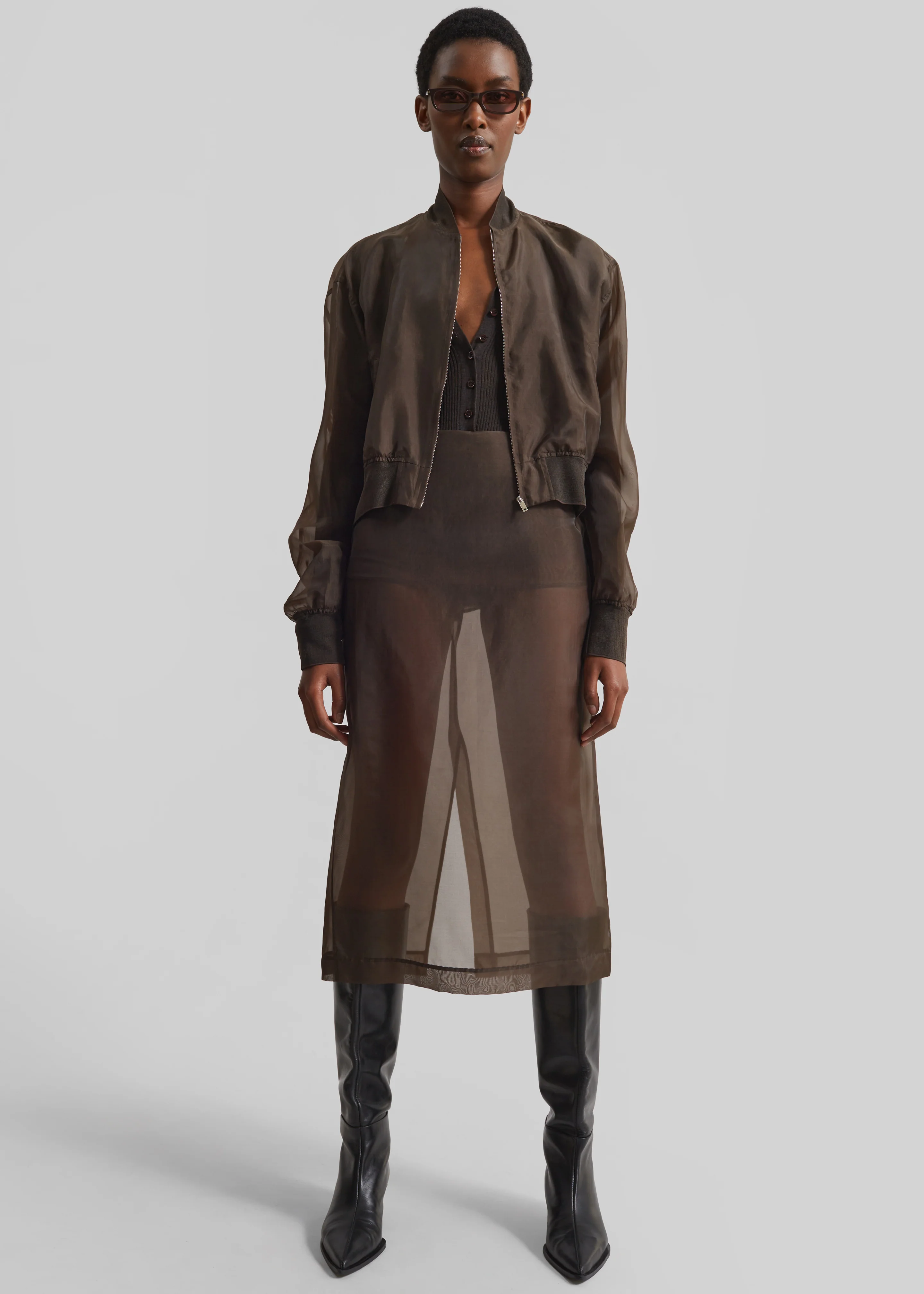 Peri Sheer Midi Skirt - Brown - Image 5