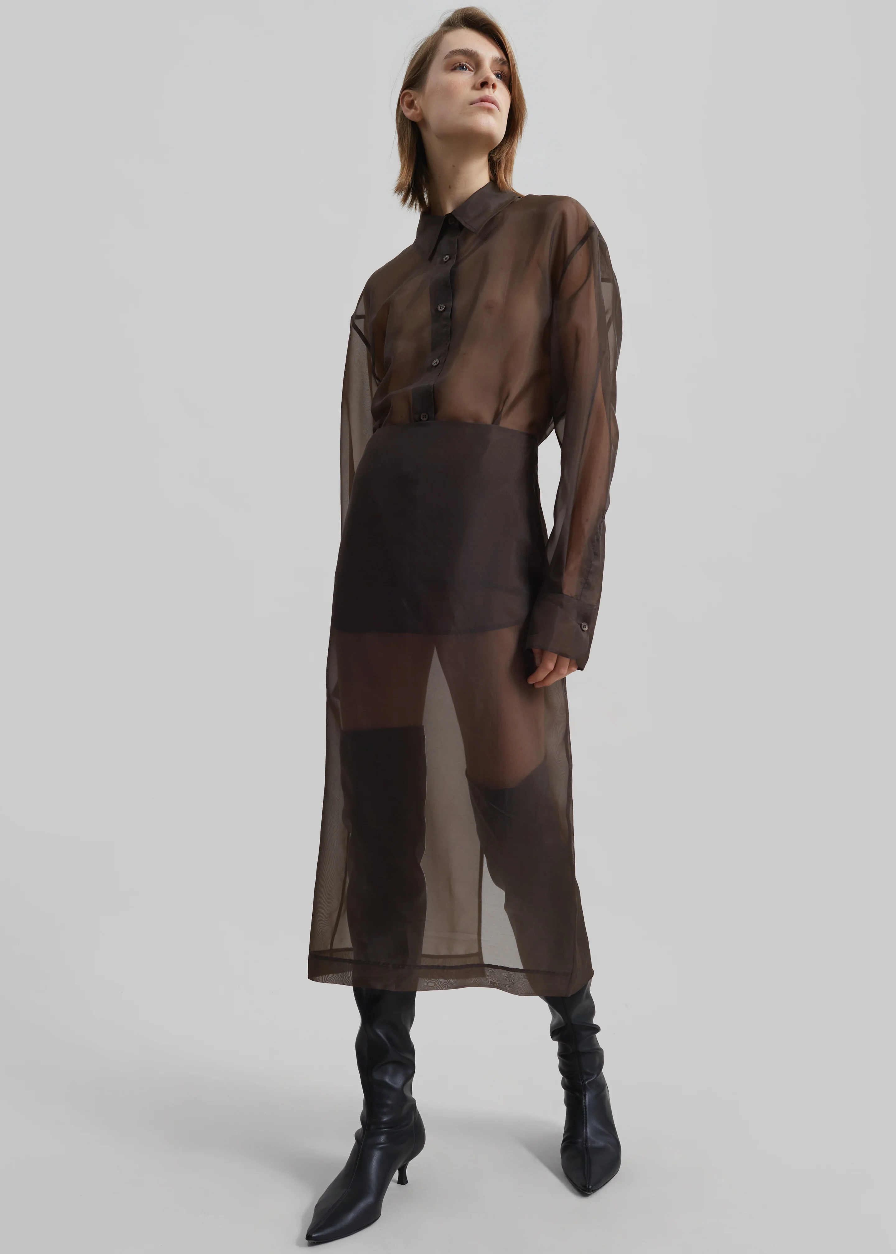 Peri Sheer Midi Skirt - Brown - Image 6