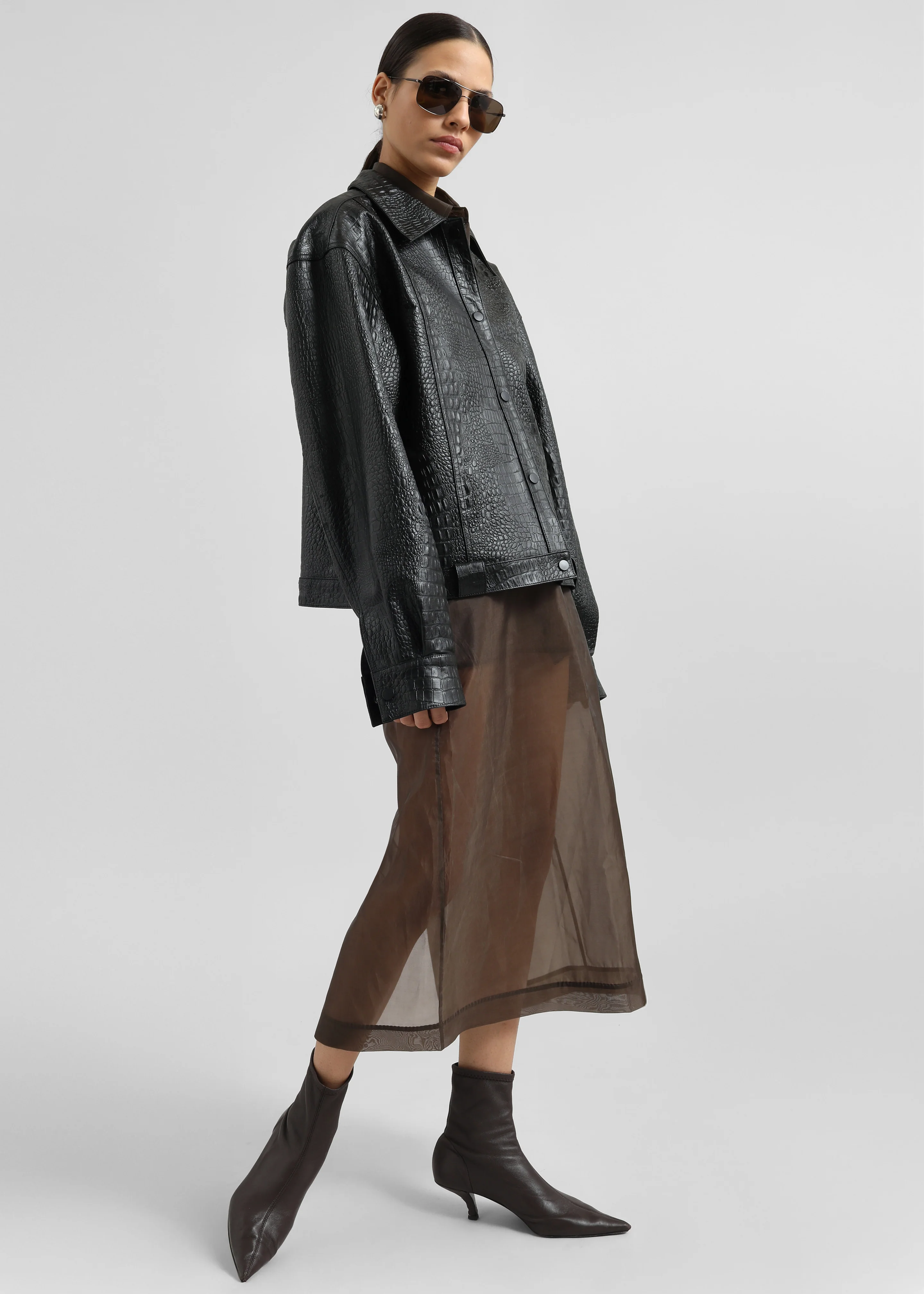 Peri Sheer Midi Skirt - Brown - Image 7