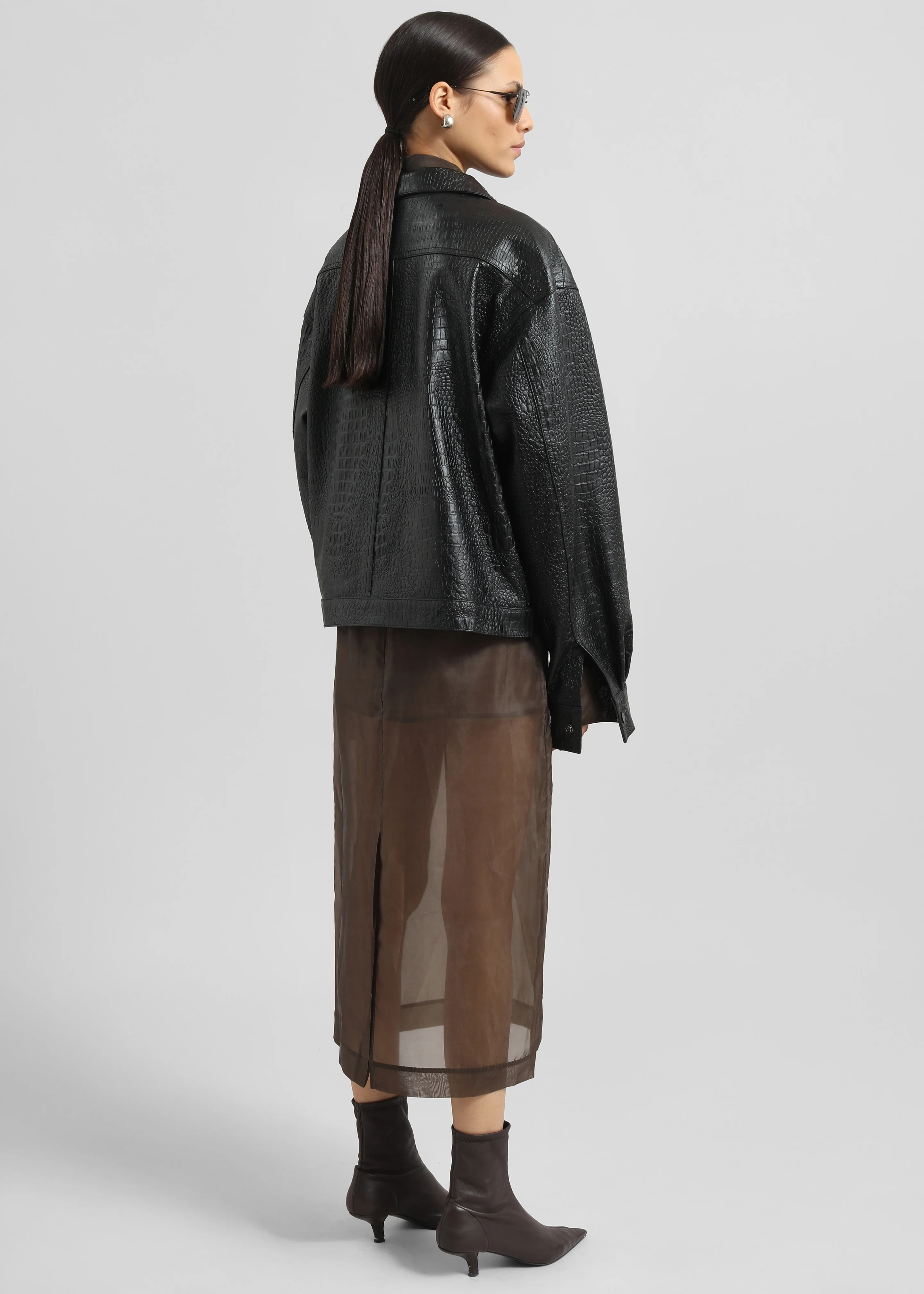 Peri Sheer Midi Skirt - Brown - Image 8