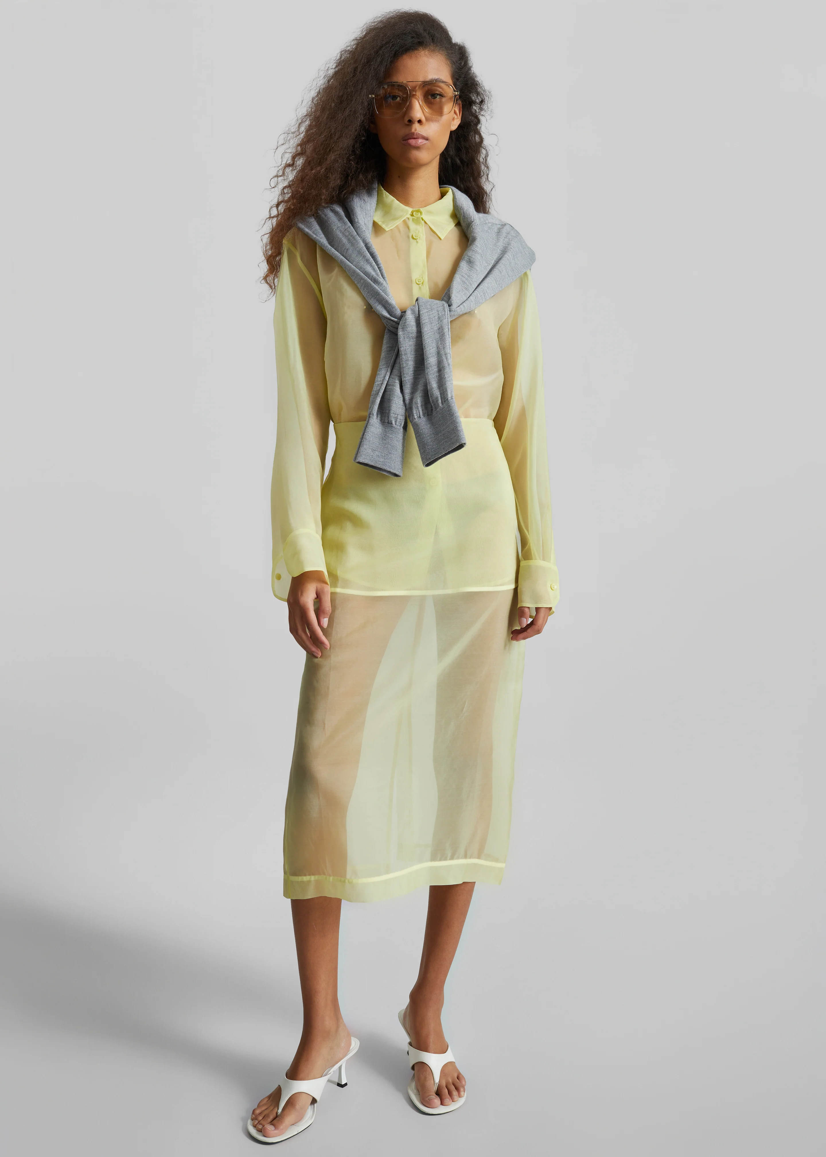 Peri Sheer Midi Skirt - Pale Yellow - Image 3