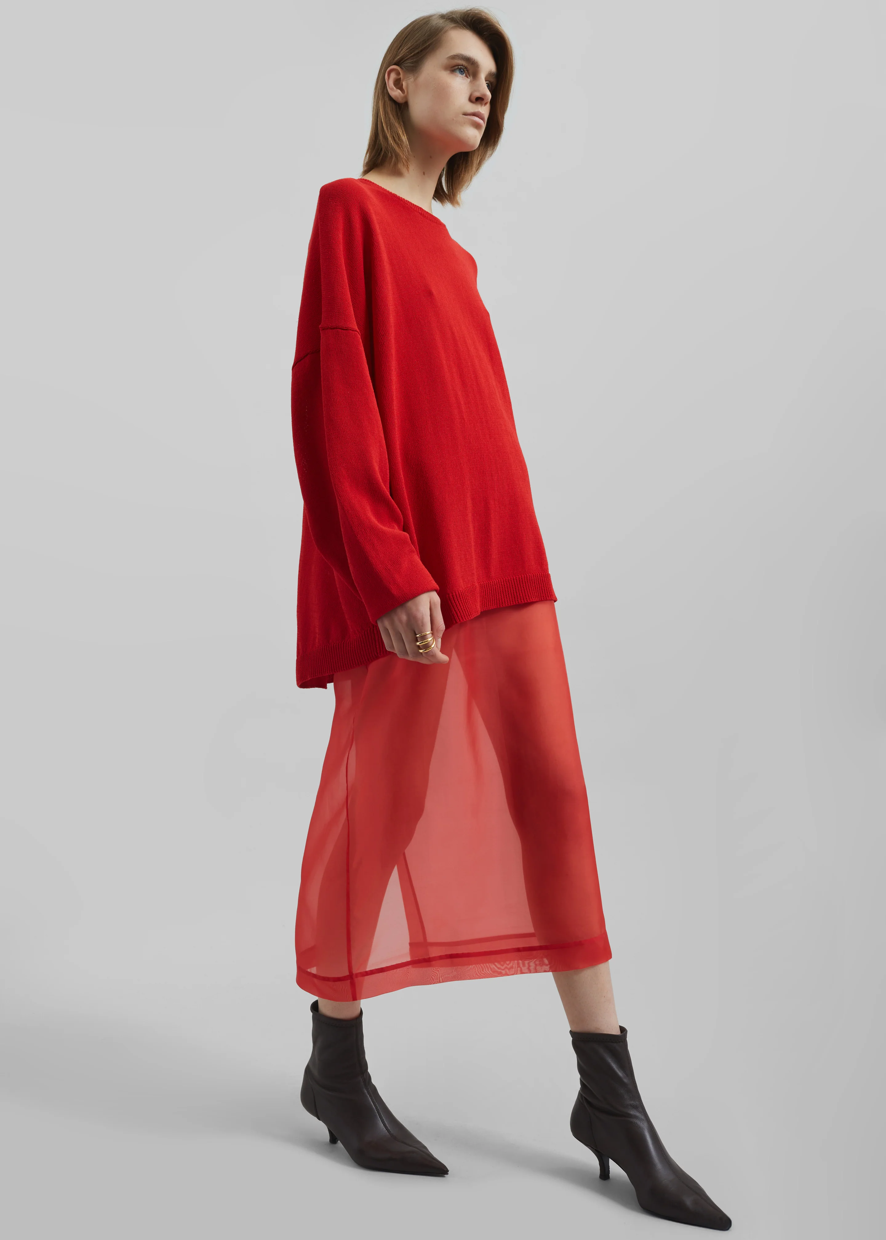 Peri Sheer Midi Skirt - Red - Image 8