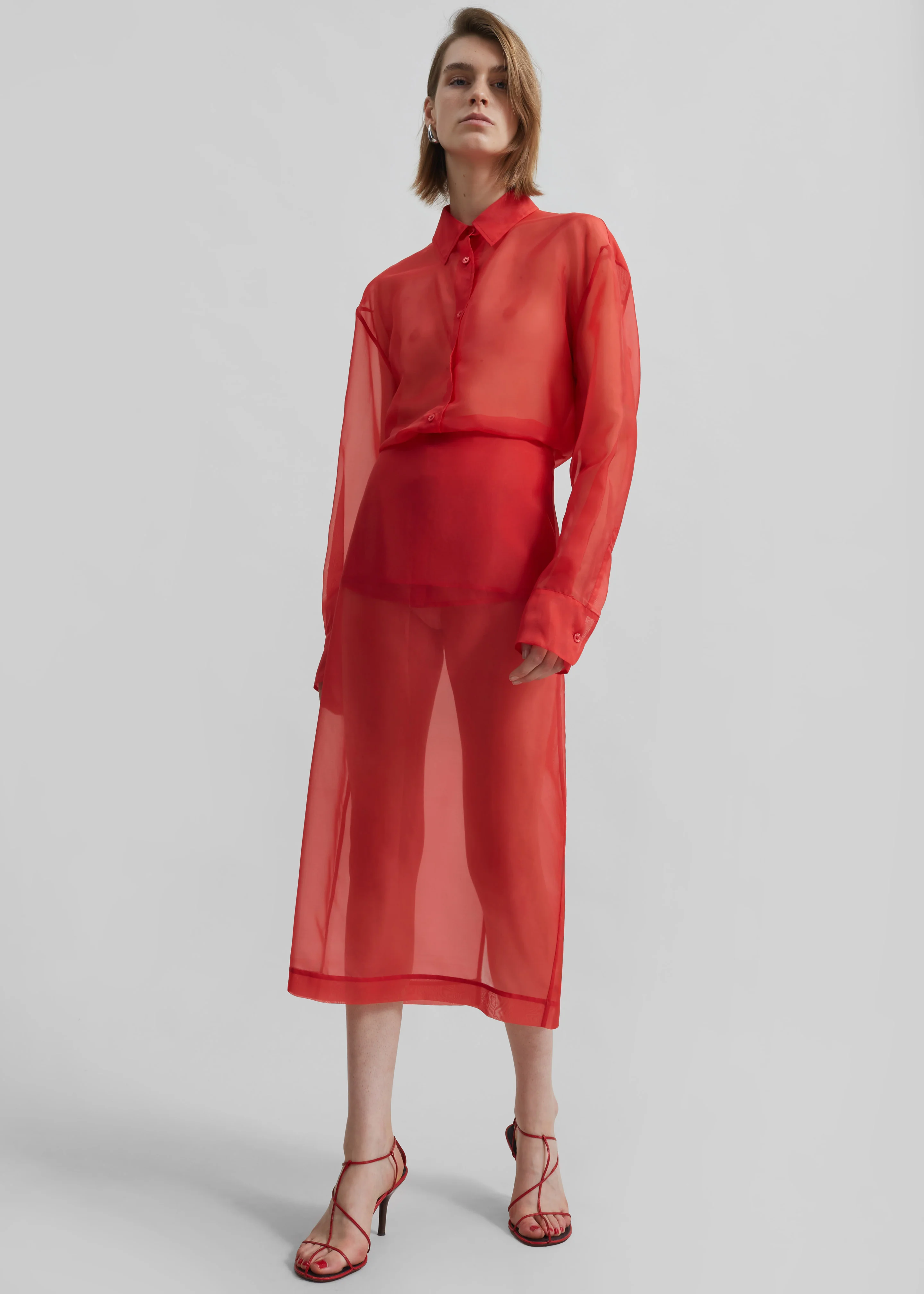 Peri Sheer Midi Skirt - Red - Image 9