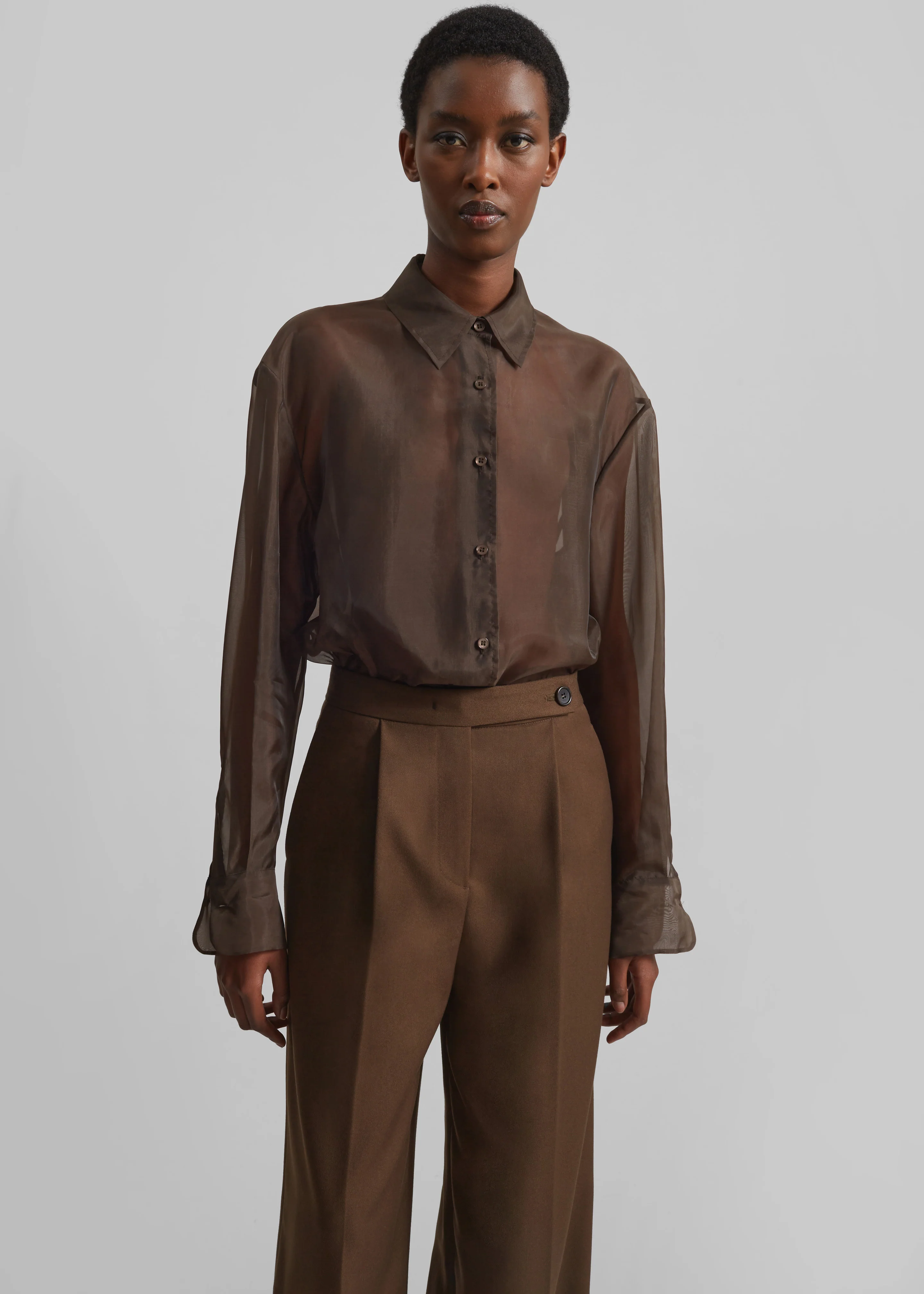 Peri Sheer Shirt - Brown - Image 2