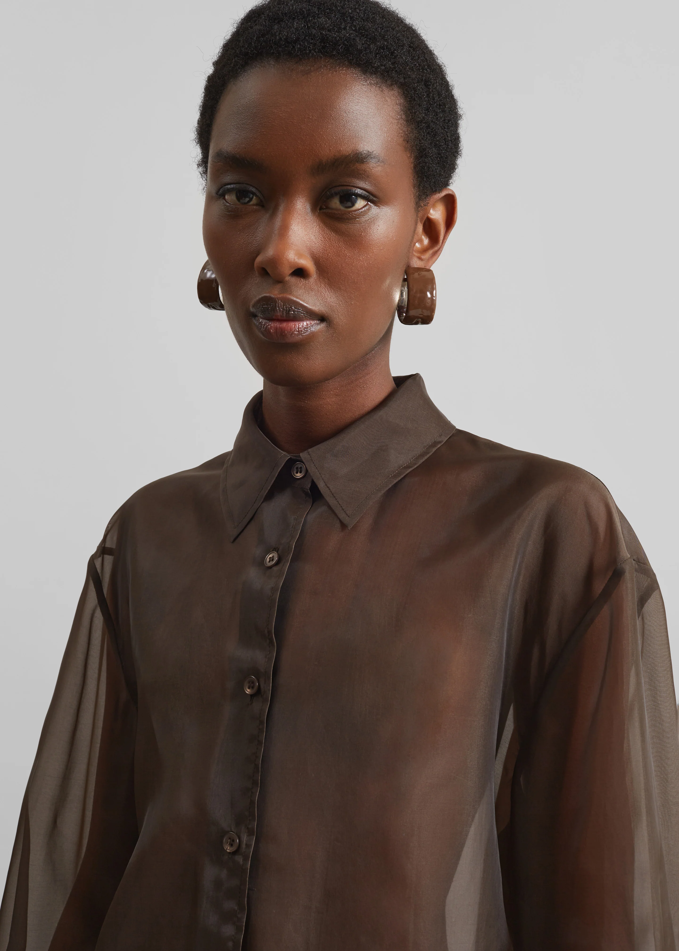 Peri Sheer Shirt - Brown - Image 5