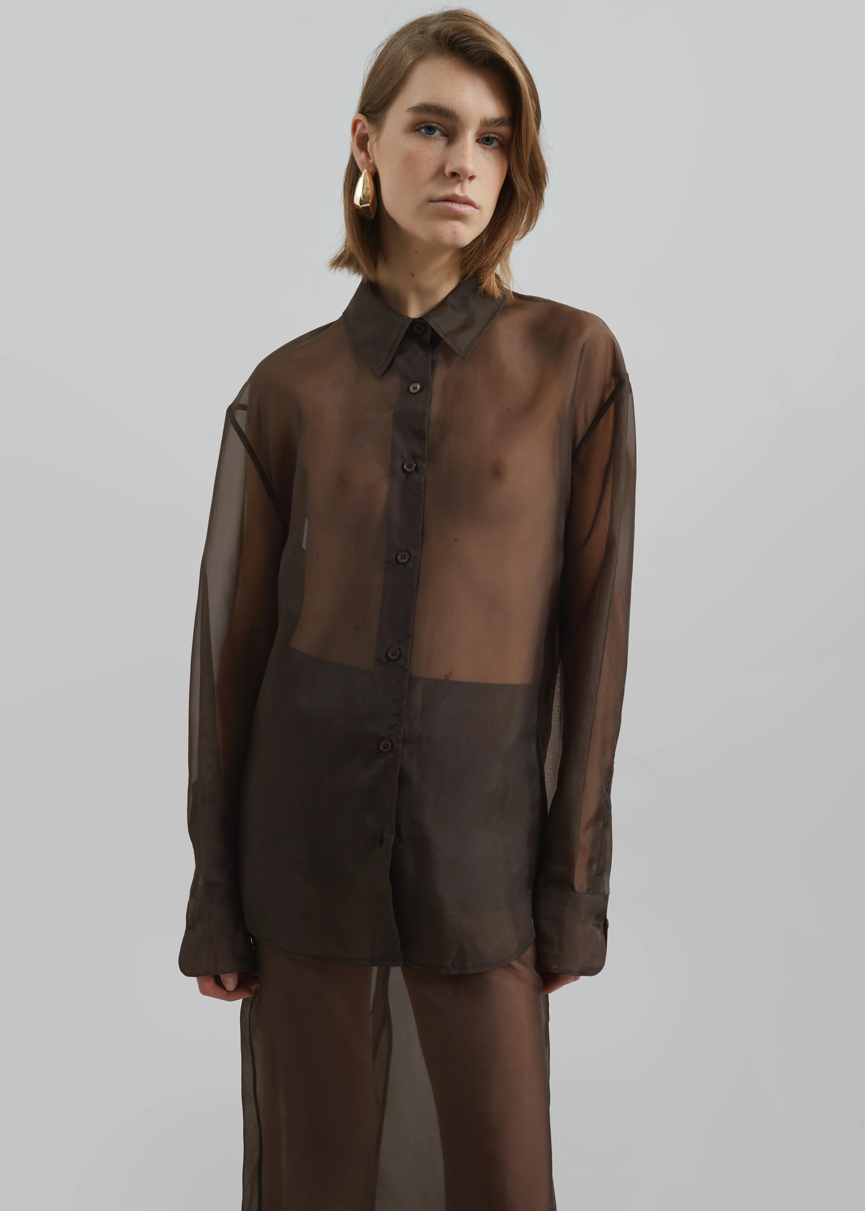 Peri Sheer Shirt - Brown - Image 6