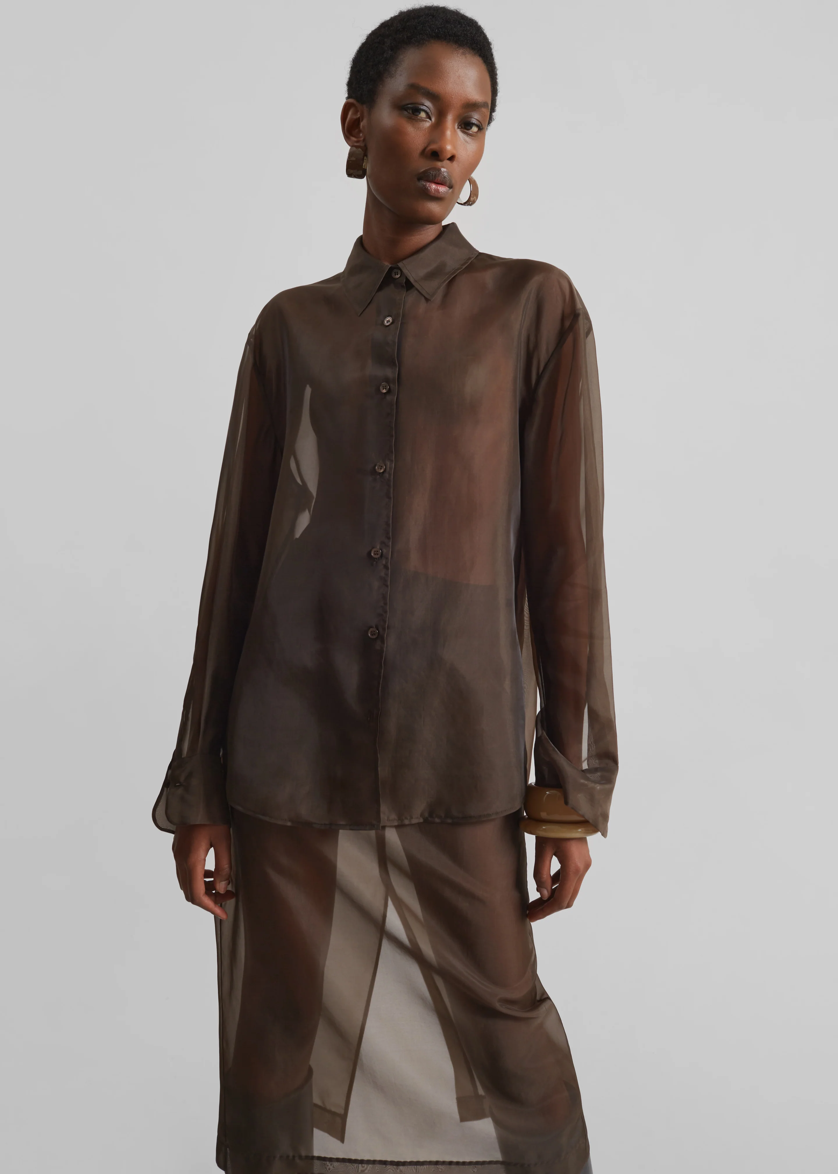 Peri Sheer Shirt - Brown - Image 8