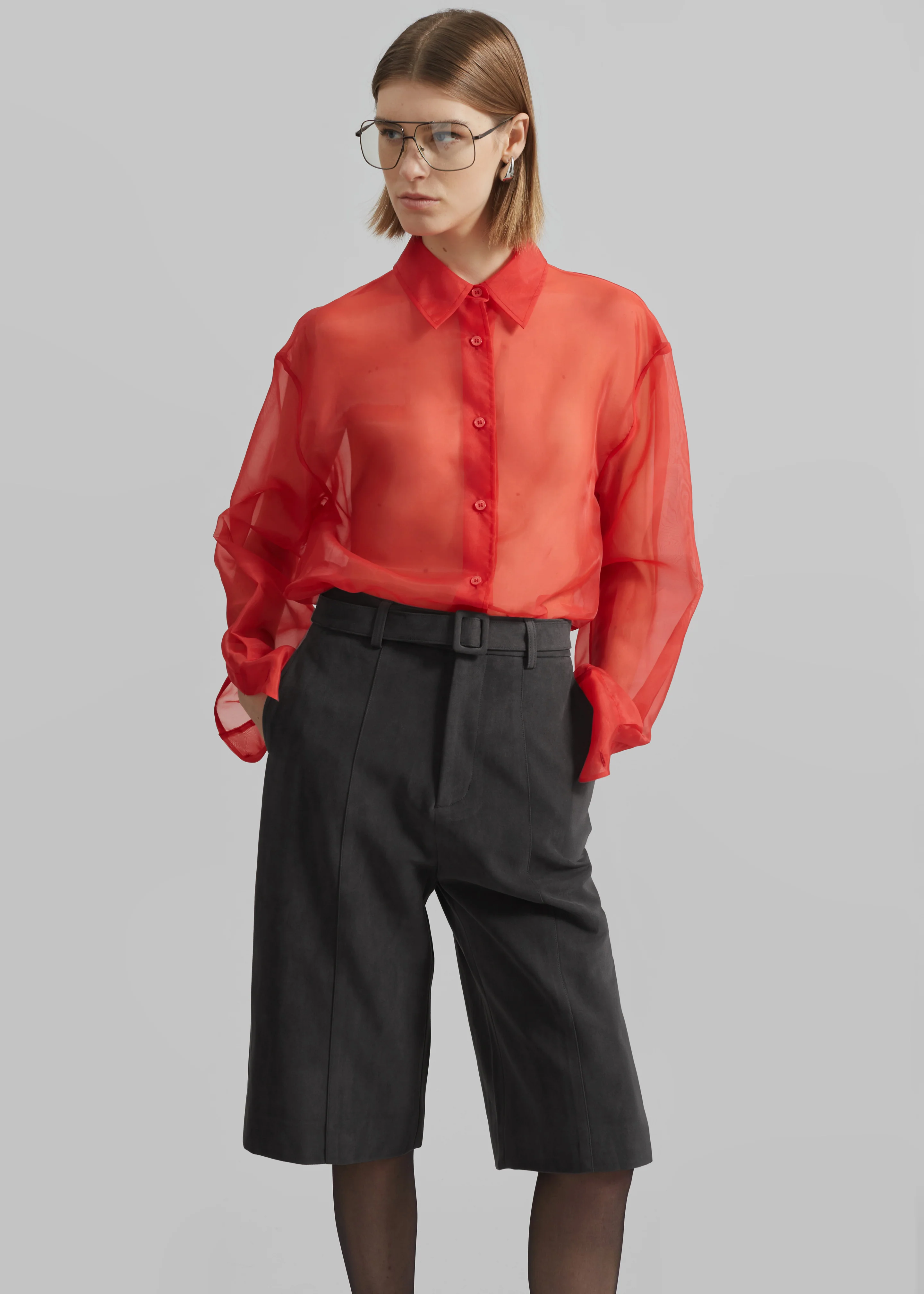 Peri Sheer Shirt - Red - Image 3