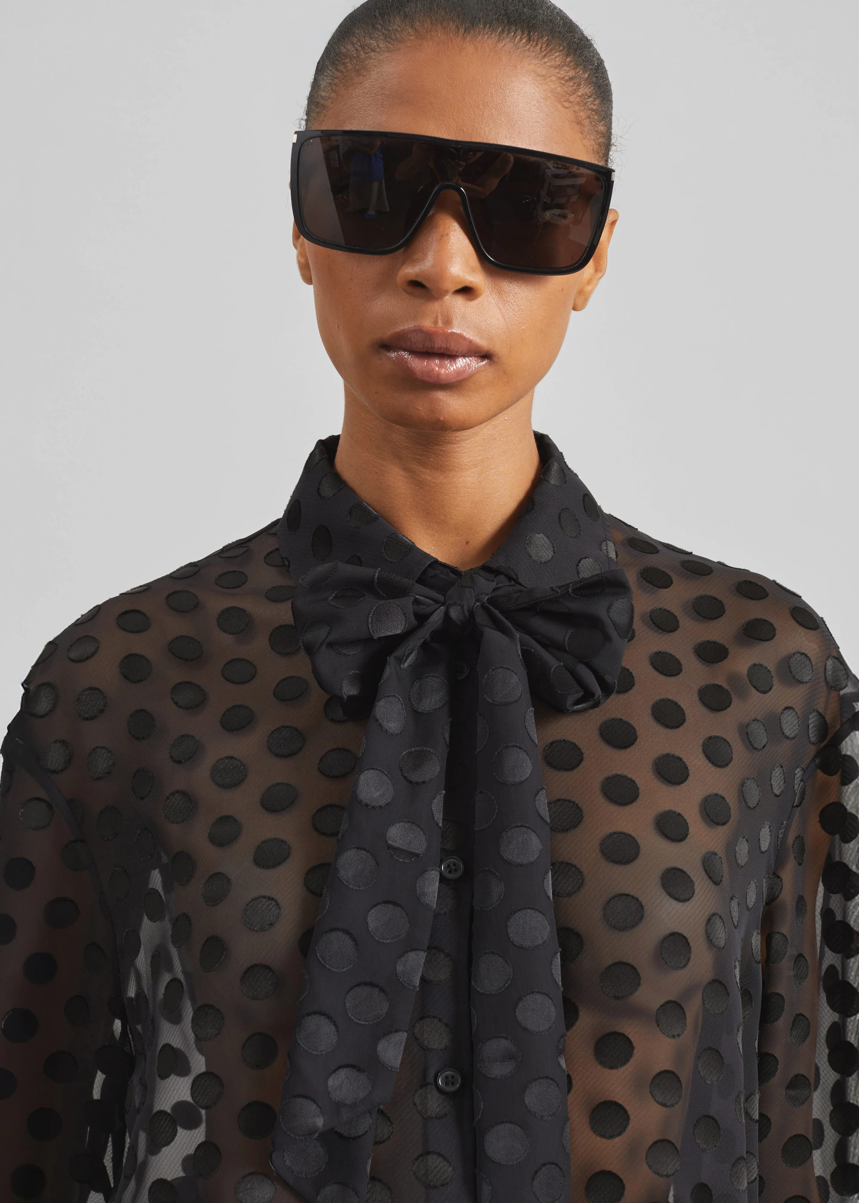 Peri Sheer Tie-Neck Shirt - Black Polka Dot - Image 11