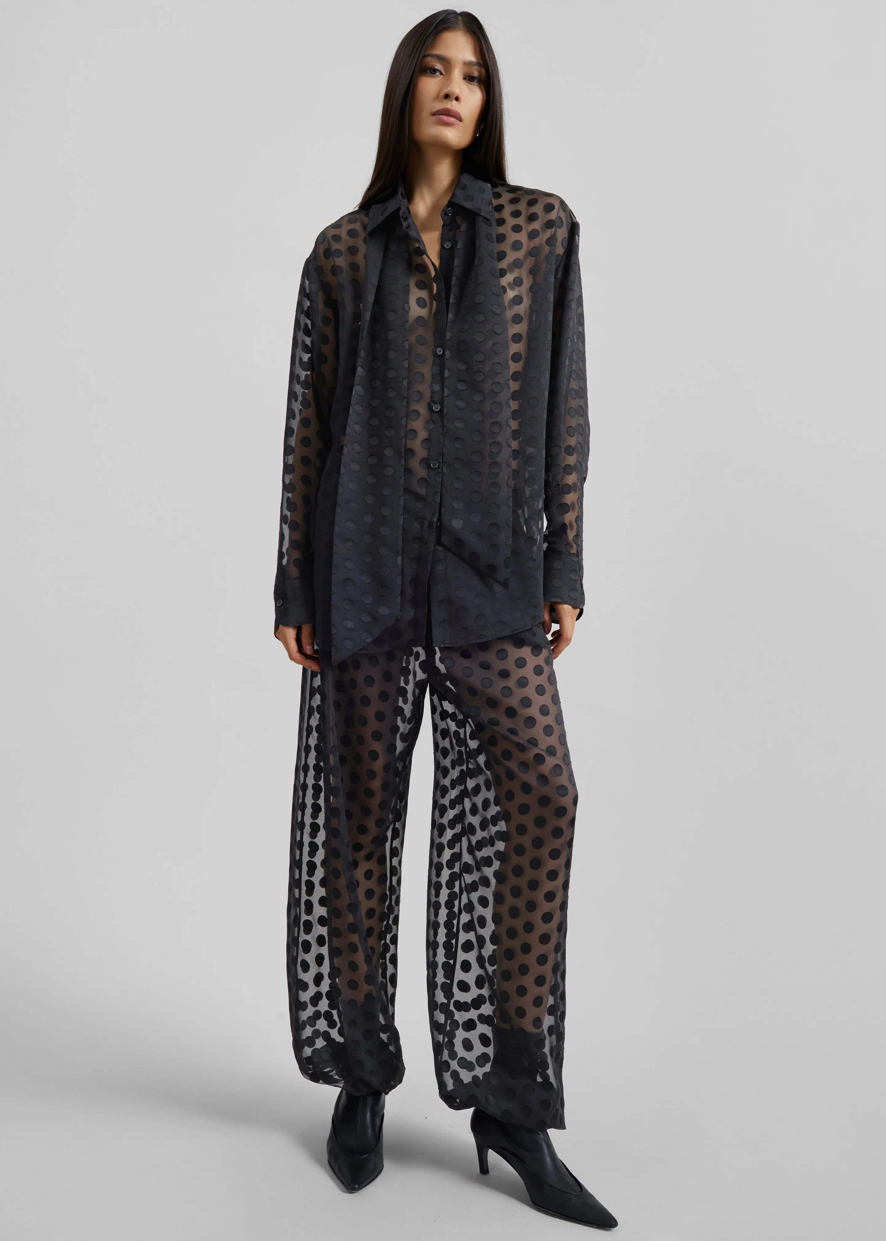 Peri Sheer Tie-Neck Shirt - Black Polka Dot - Image 3
