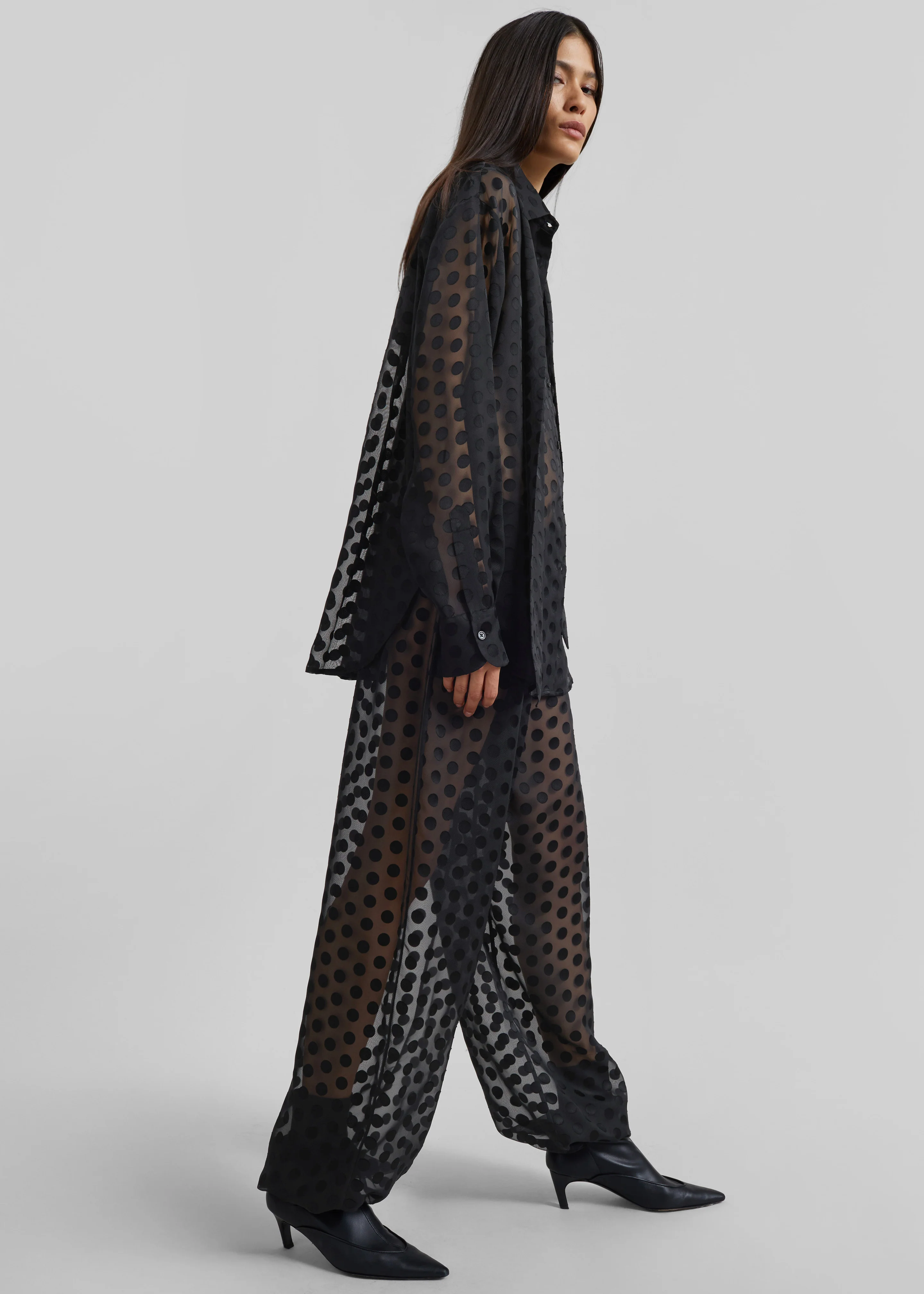 Peri Sheer Tie-Neck Shirt - Black Polka Dot - Image 8