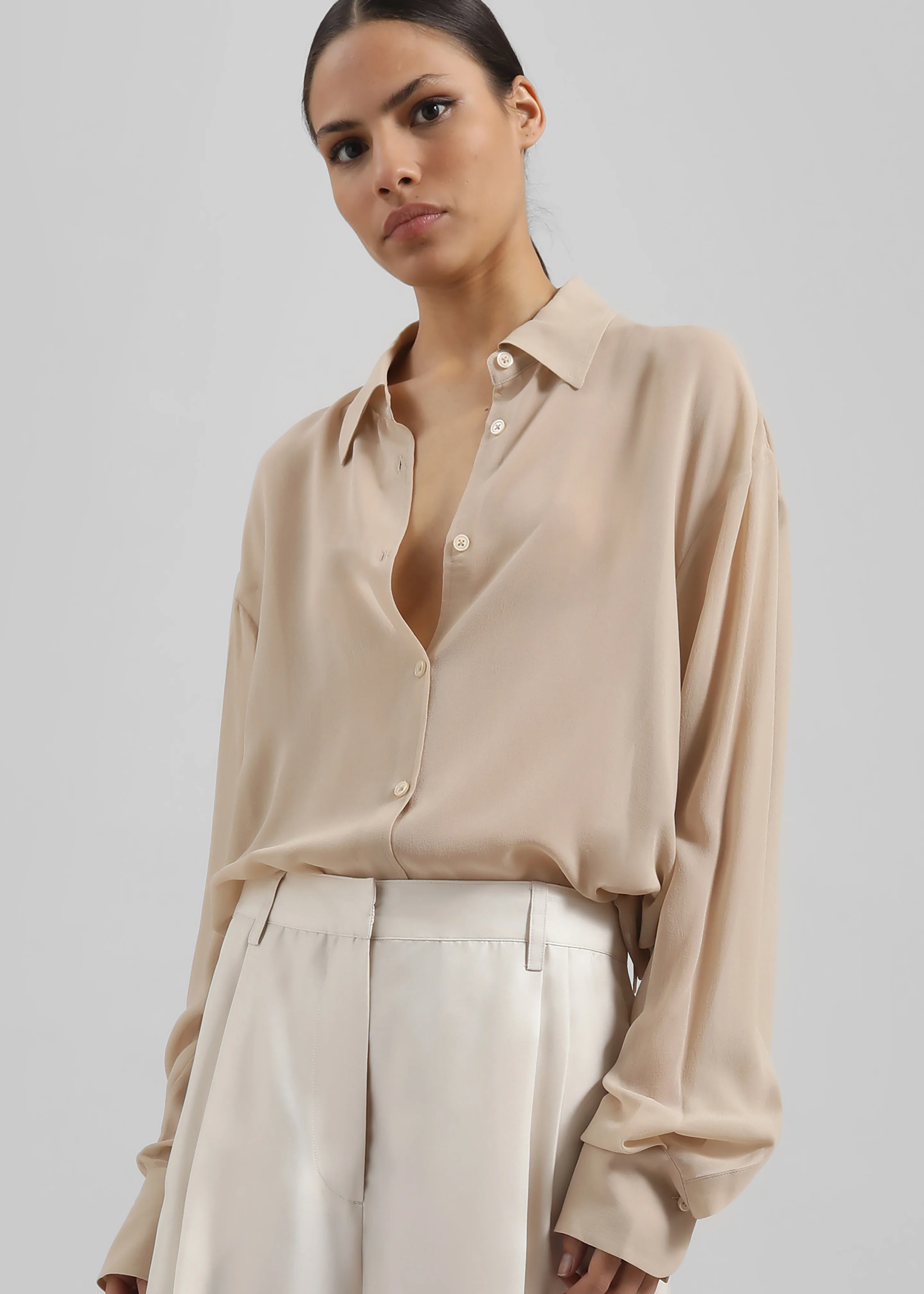 Peri Silk Georgette Shirt - Beige - Image 7