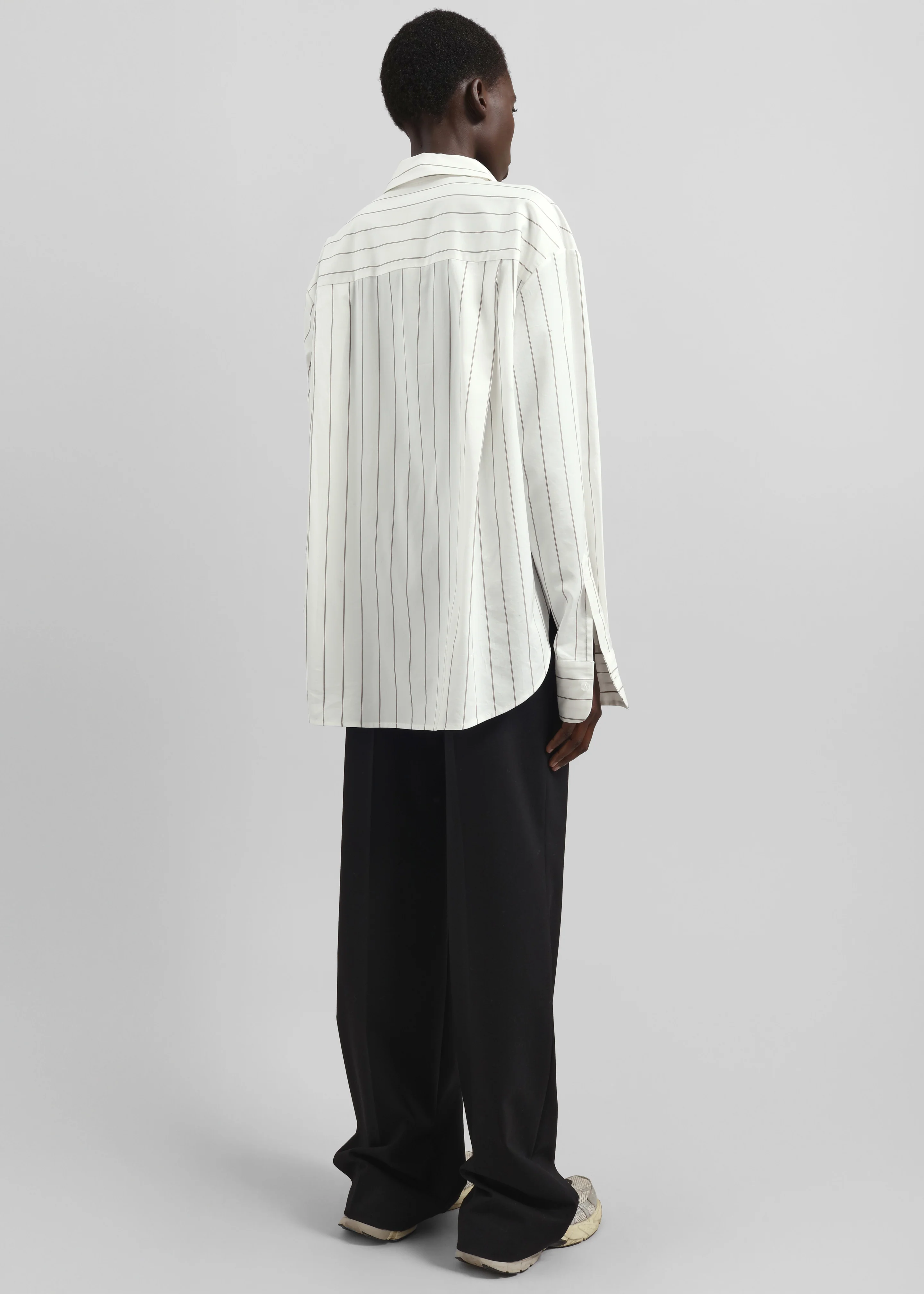 Peri Striped Cotton Shirt - White/Brown Stripe - Image 10