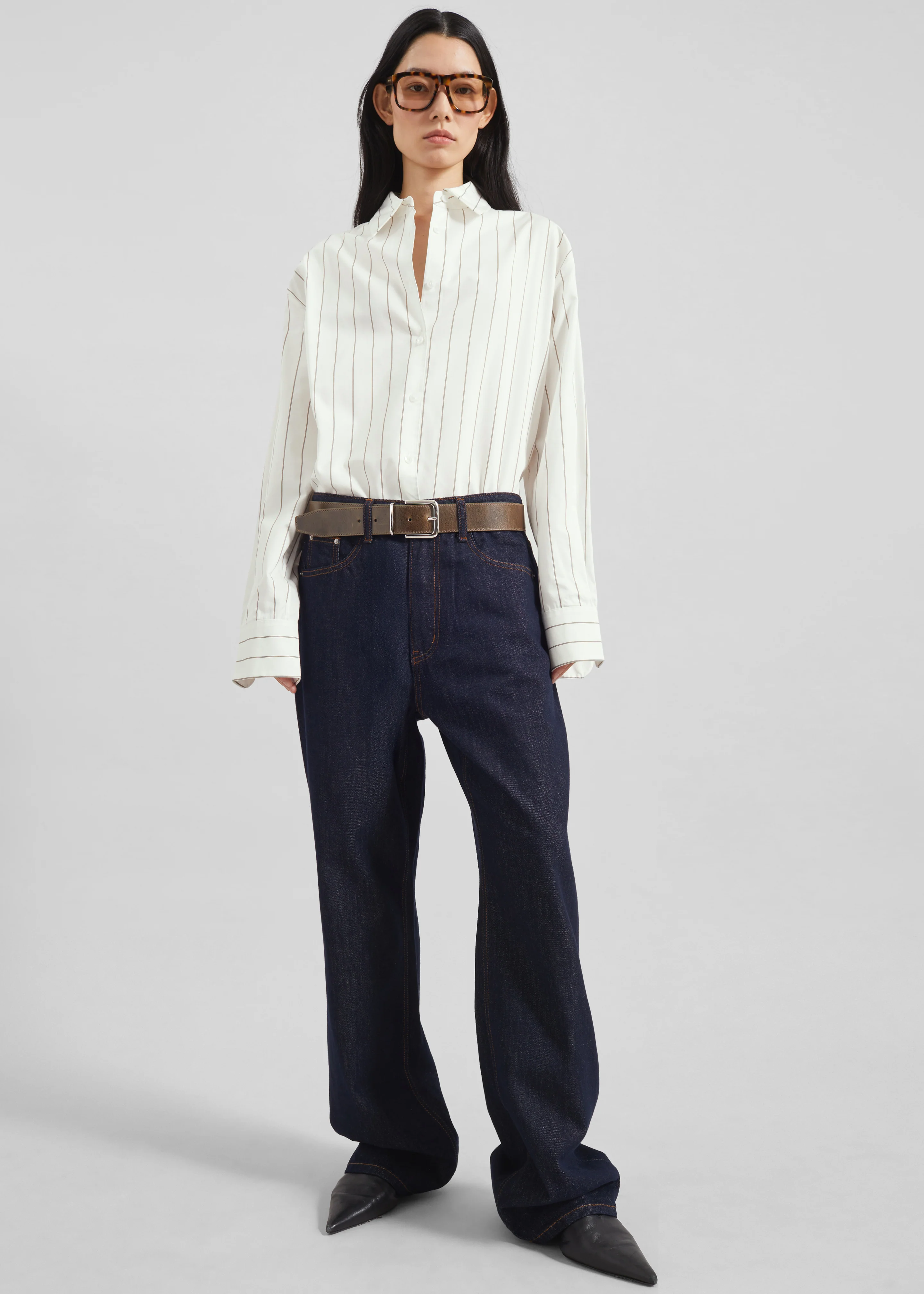 Peri Striped Cotton Shirt - White/Brown Stripe - Image 2