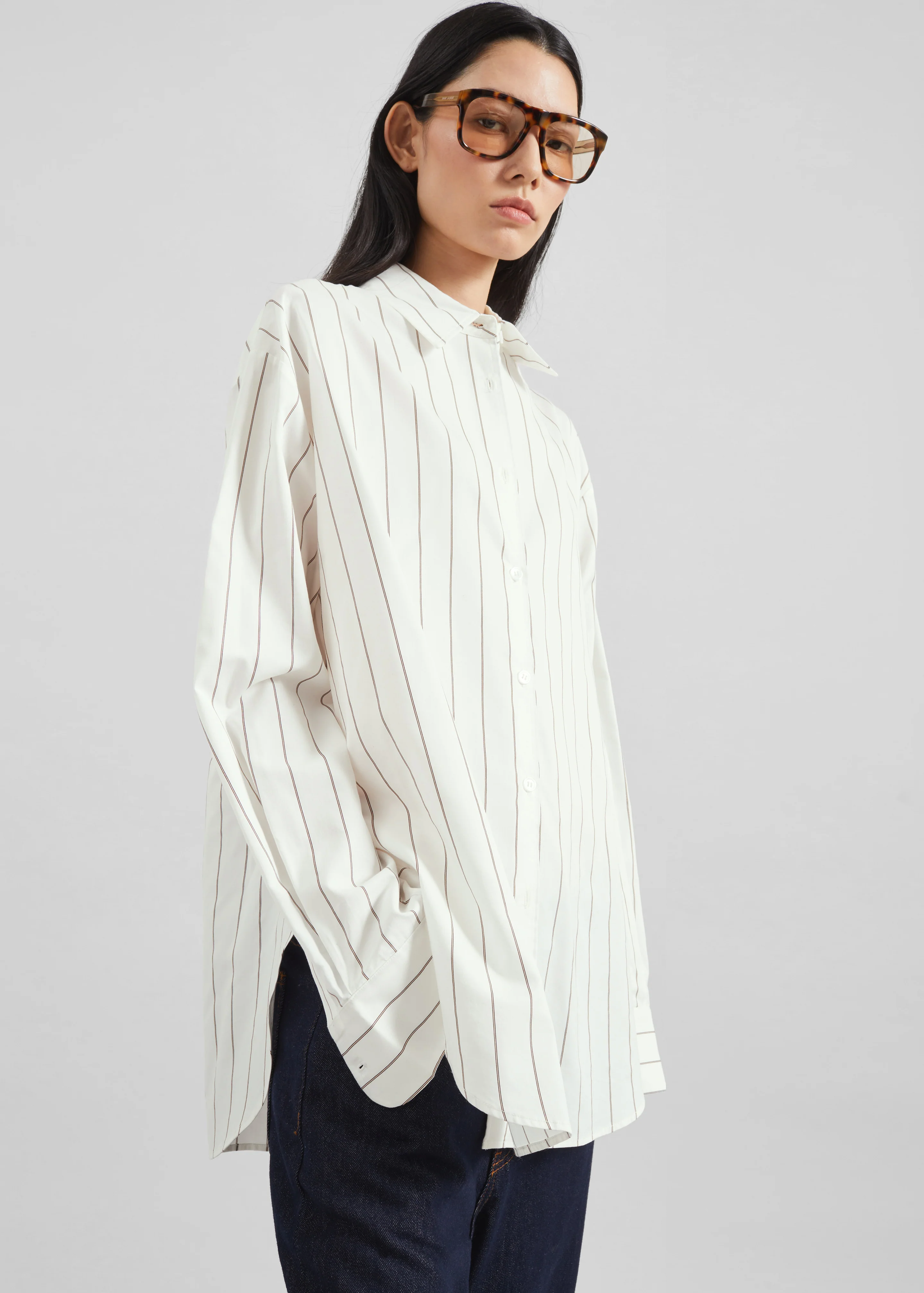 Peri Striped Cotton Shirt - White/Brown Stripe - Image 4