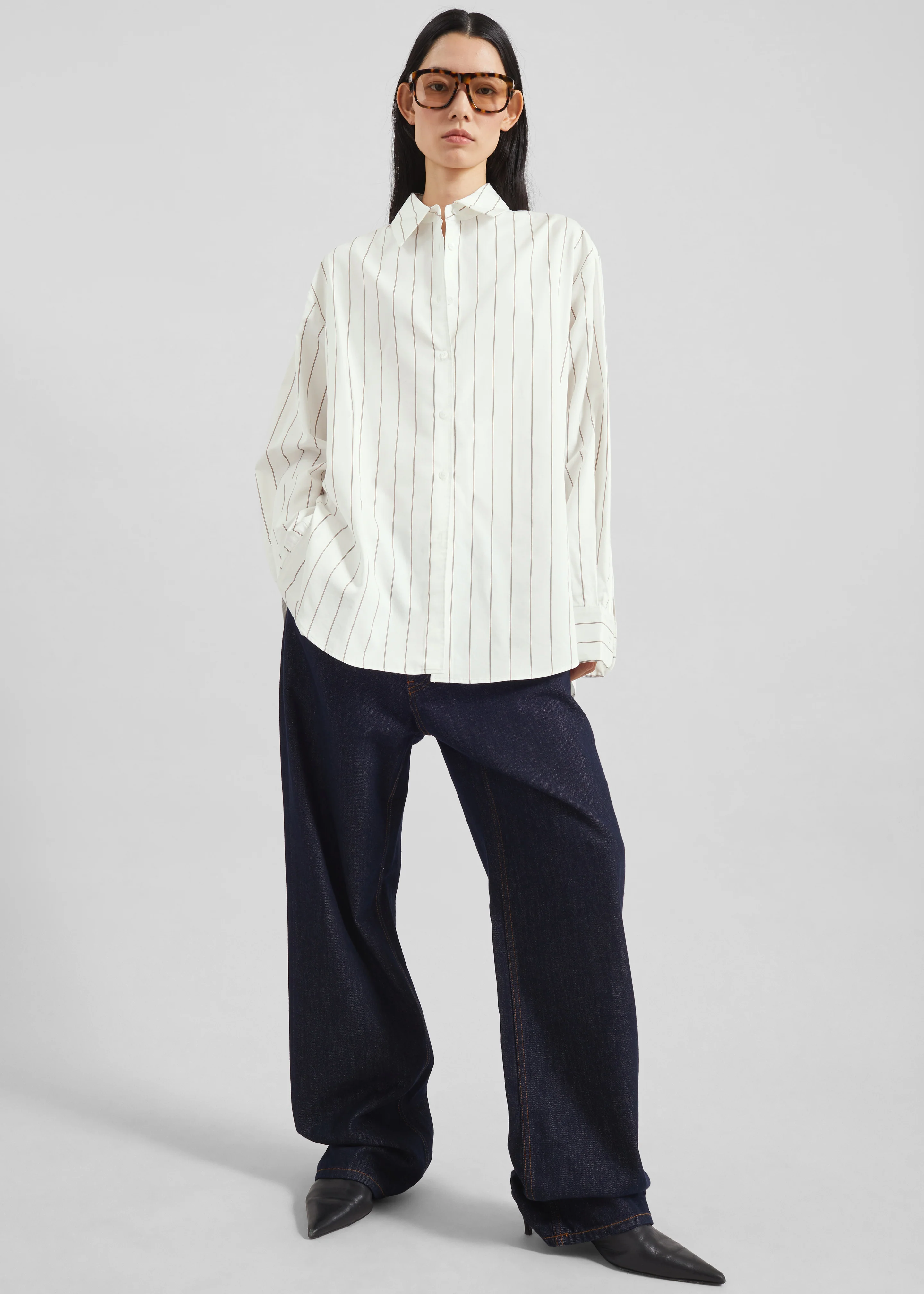 Peri Striped Cotton Shirt - White/Brown Stripe - Image 5
