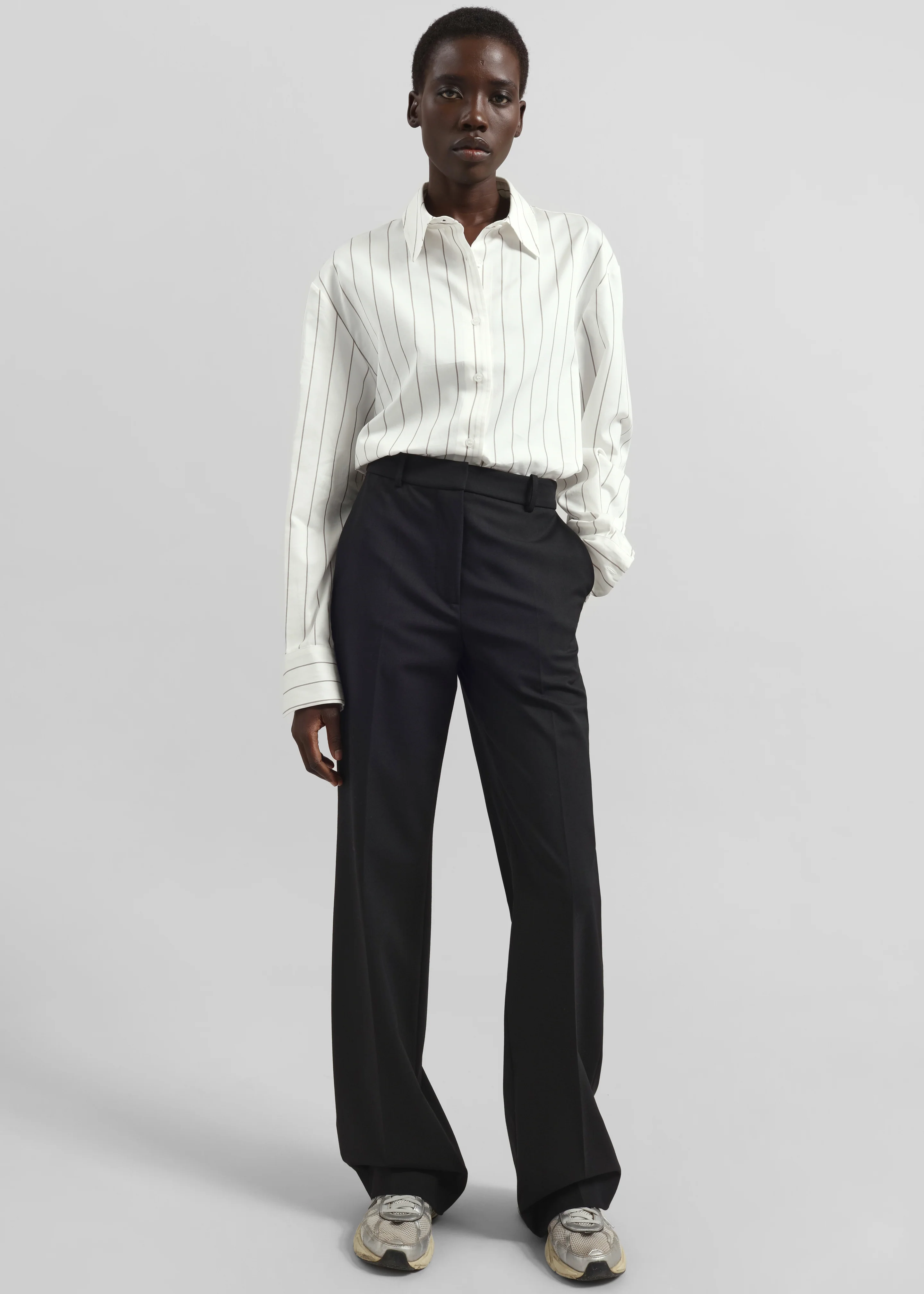 Peri Striped Cotton Shirt - White/Brown Stripe - Image 6