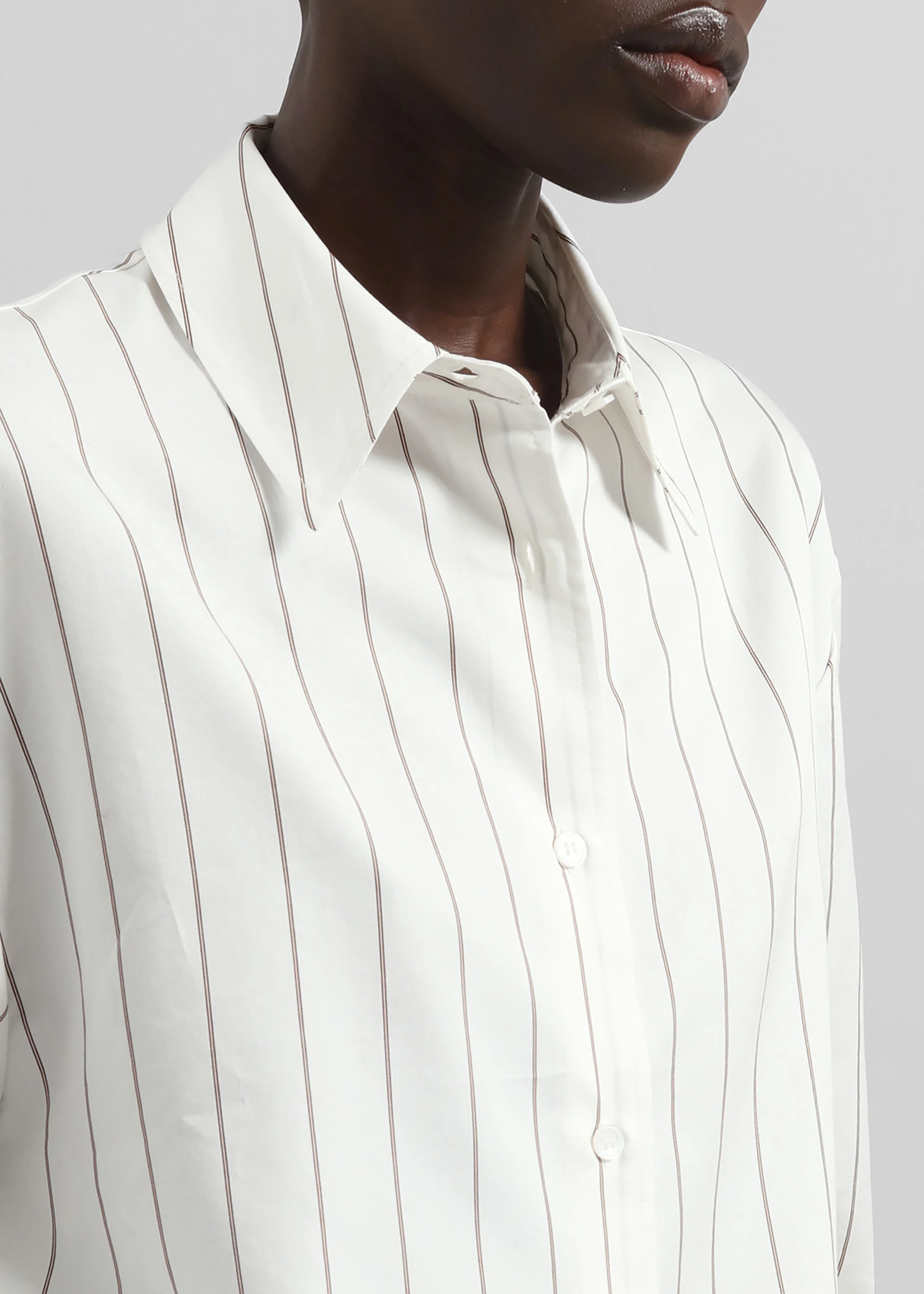 Peri Striped Cotton Shirt - White/Brown Stripe - Image 7