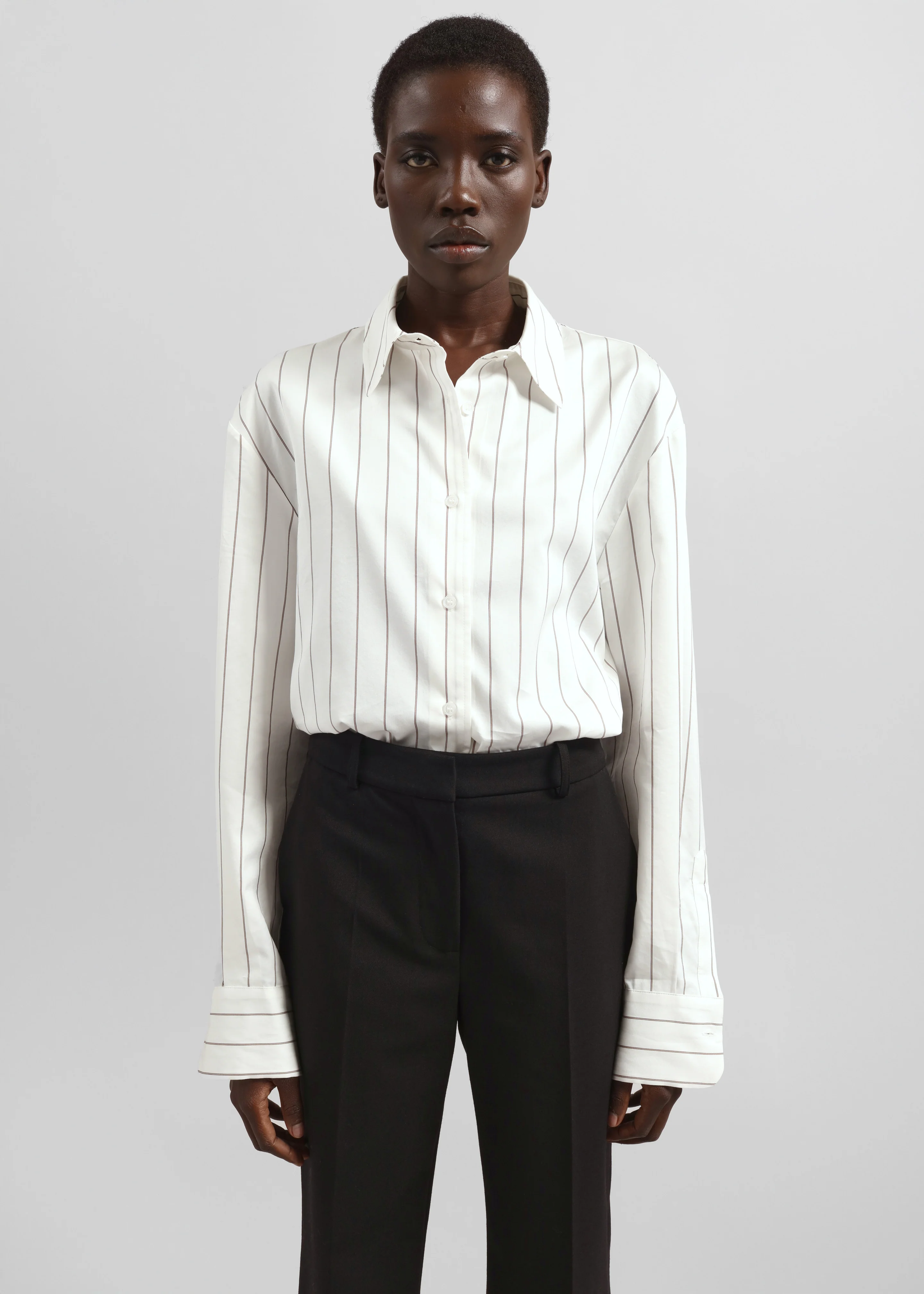 Peri Striped Cotton Shirt - White/Brown Stripe - Image 8