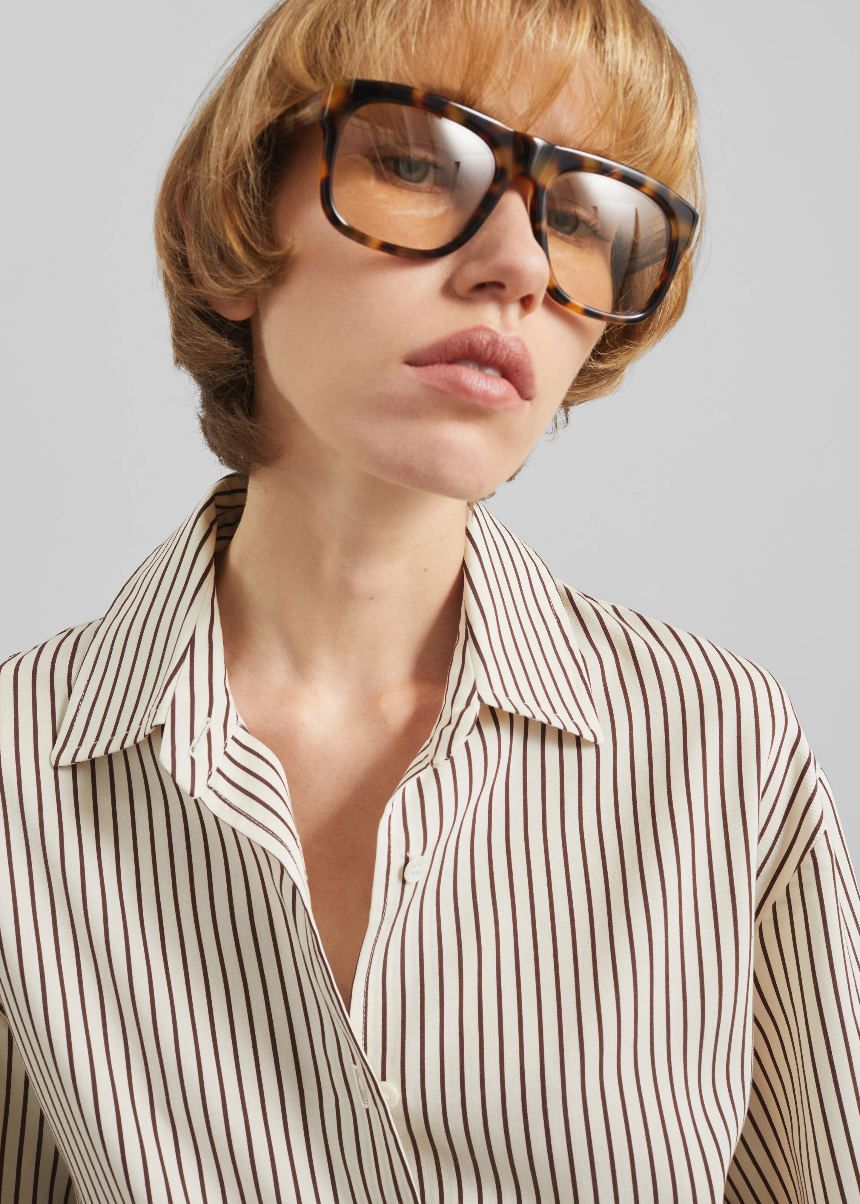 Peri Striped Fluid Shirt - Beige/Brown - Image 2