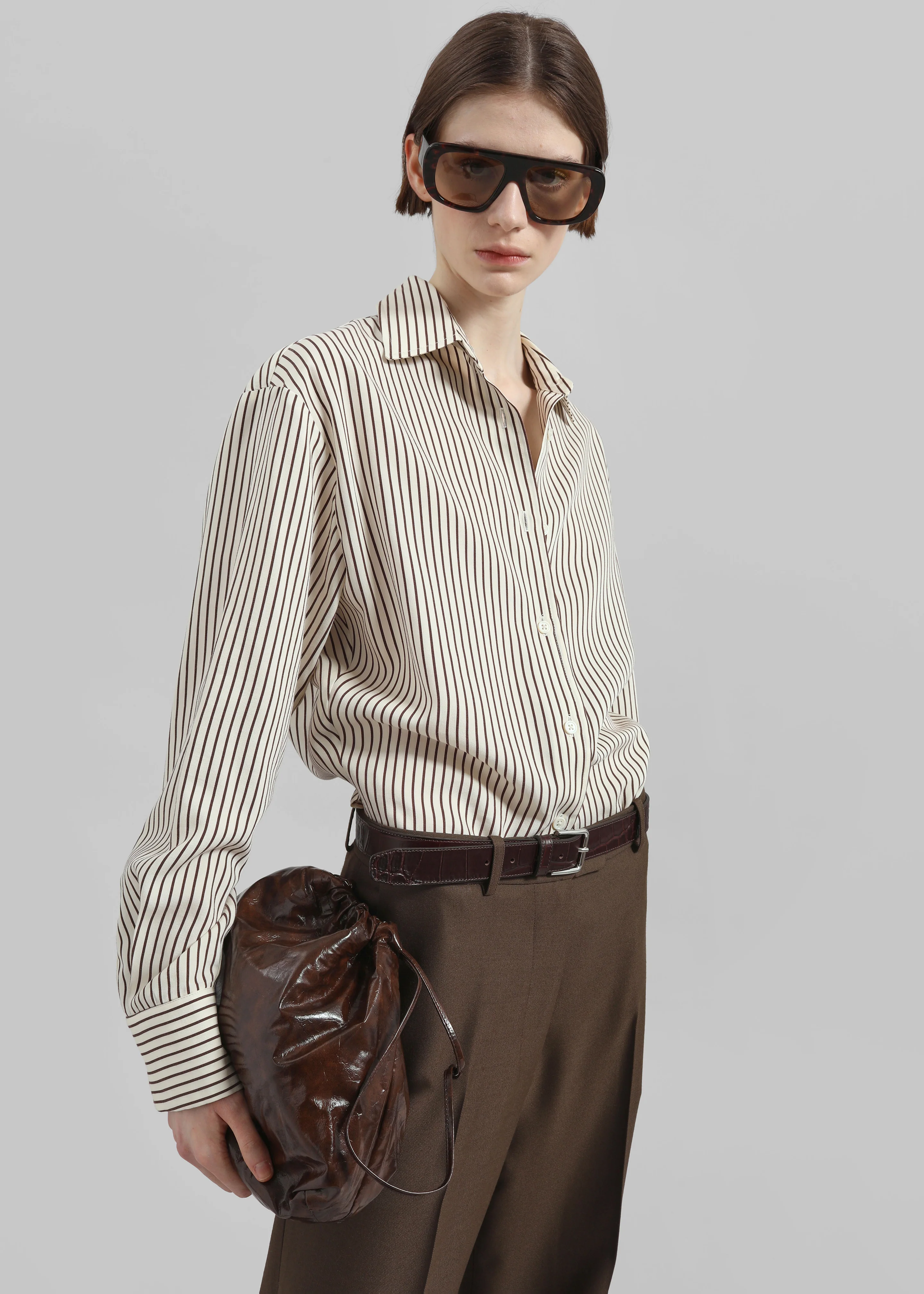 Peri Striped Fluid Shirt - Beige/Brown - Image 4