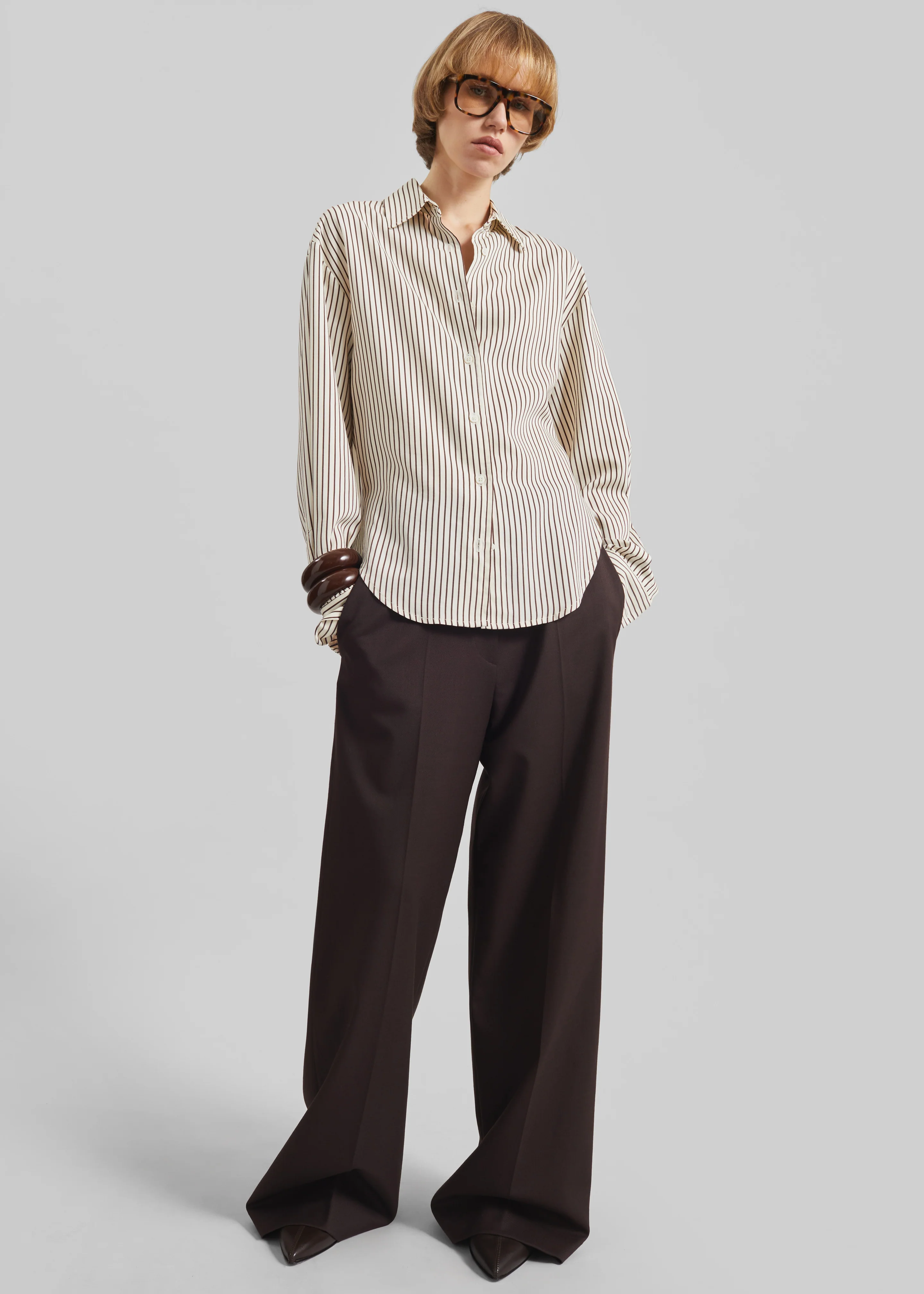 Peri Striped Fluid Shirt - Beige/Brown - Image 5