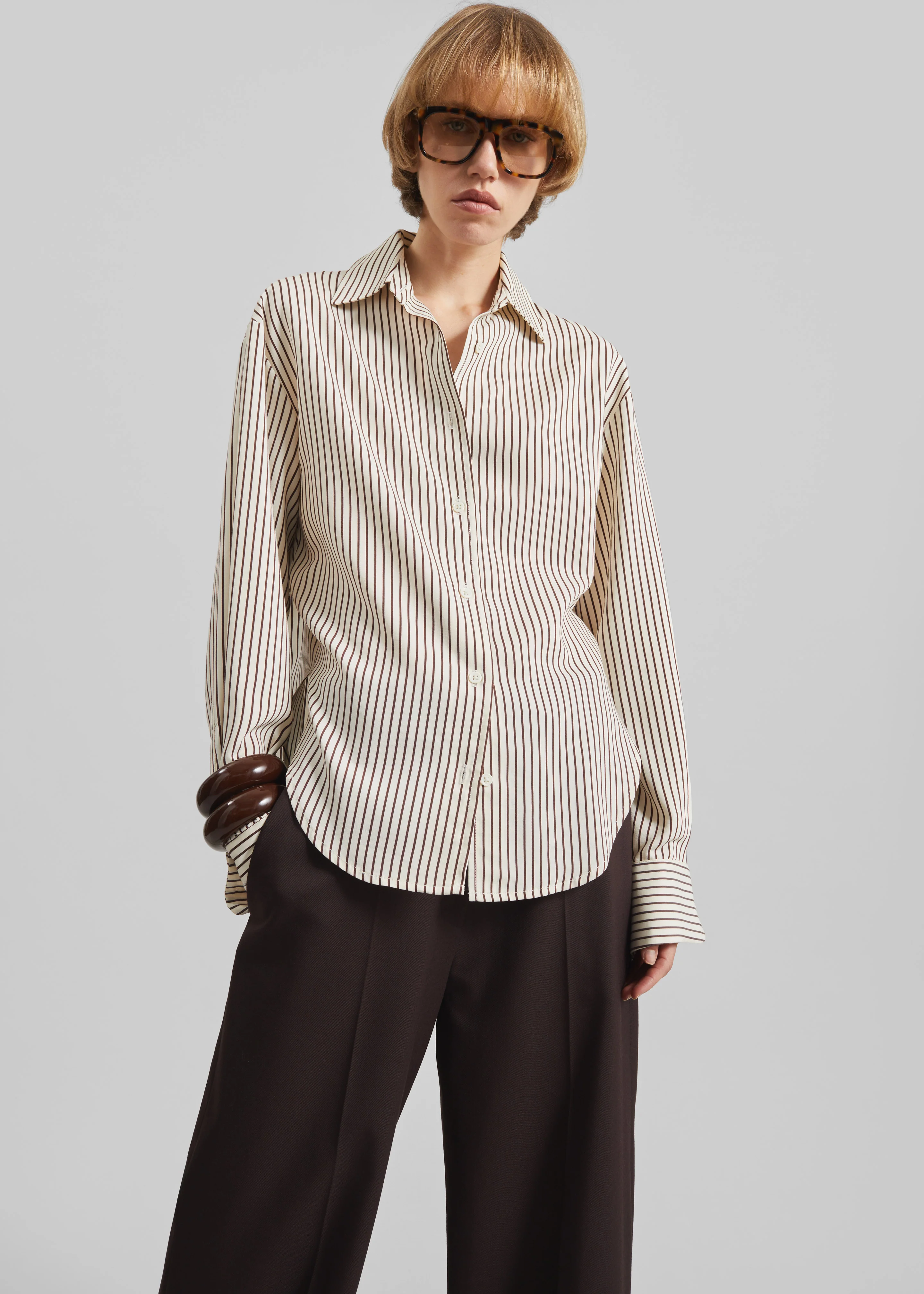 Peri Striped Fluid Shirt - Beige/Brown - Image 6