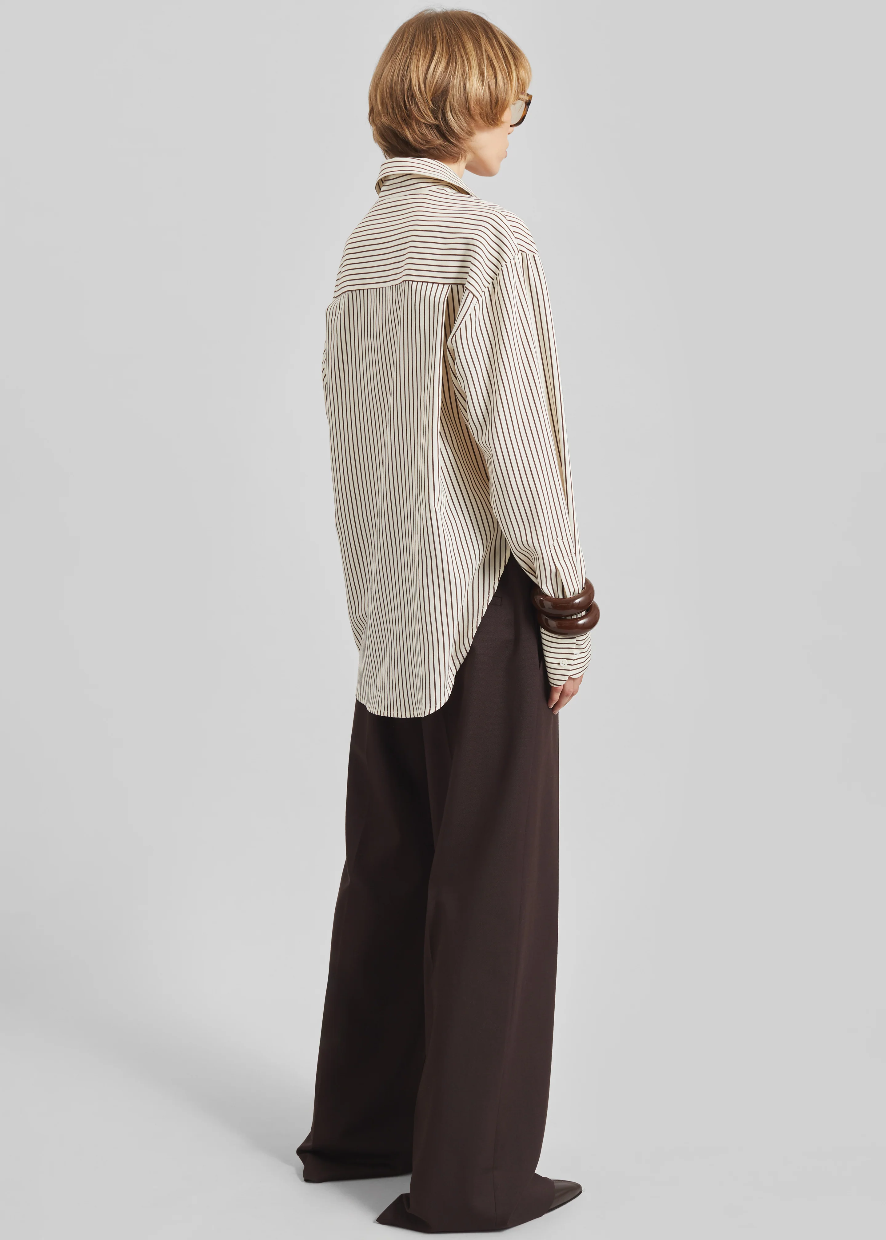 Peri Striped Fluid Shirt - Beige/Brown - Image 7