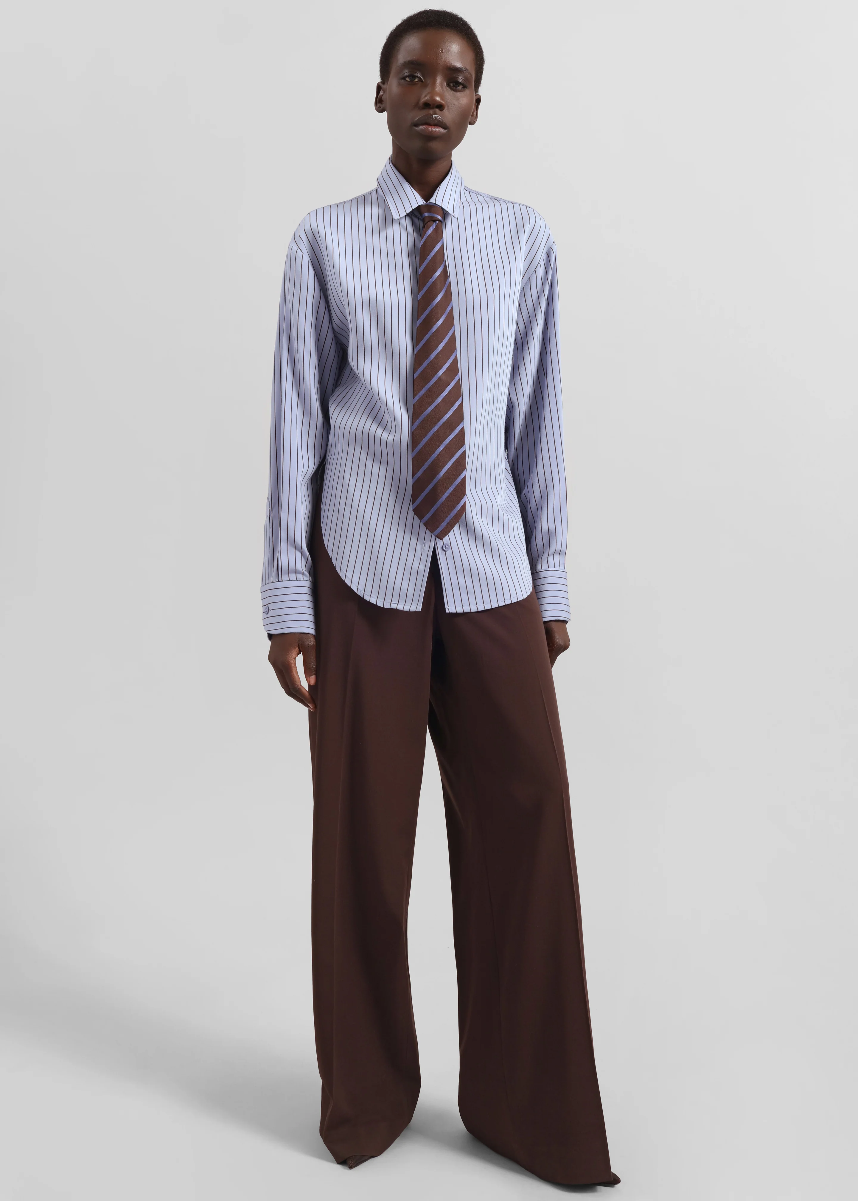 Peri Striped Fluid Shirt - Blue/Brown - Image 2
