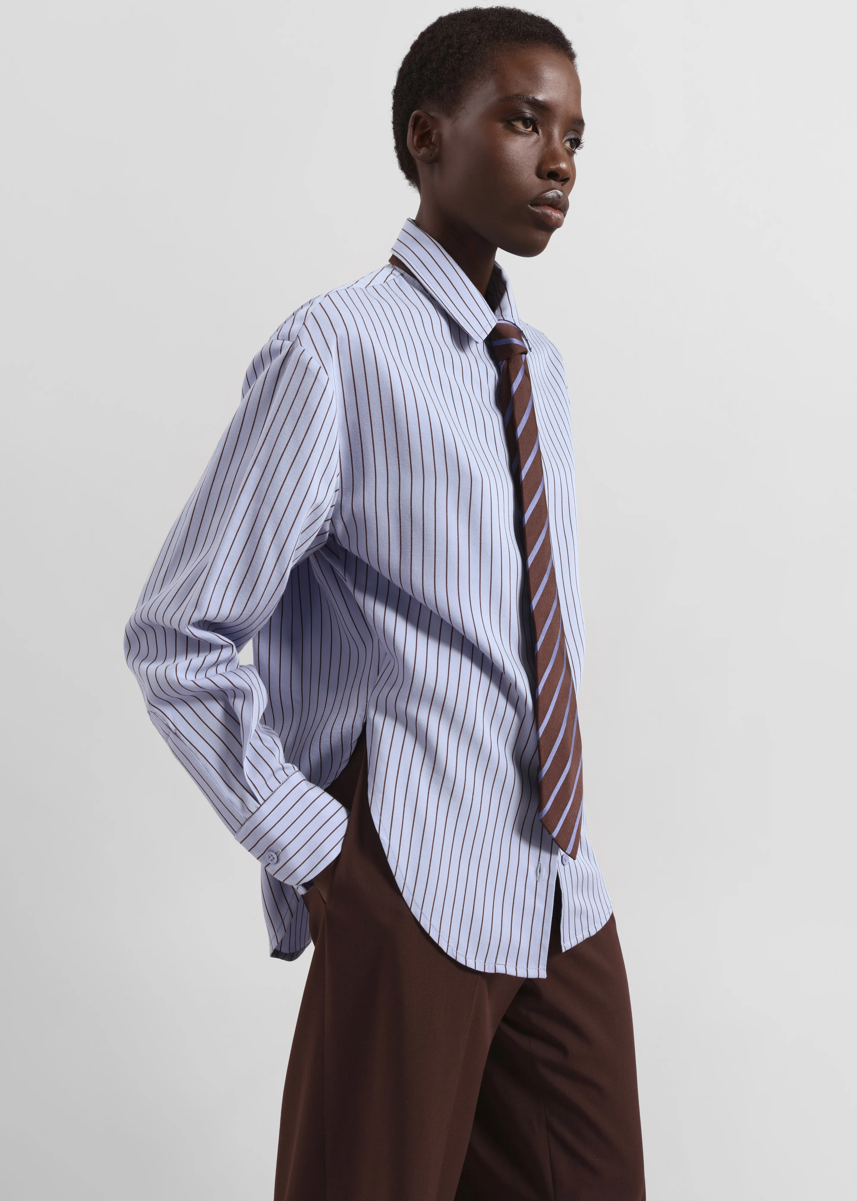 Peri Striped Fluid Shirt - Blue/Brown - Image 3