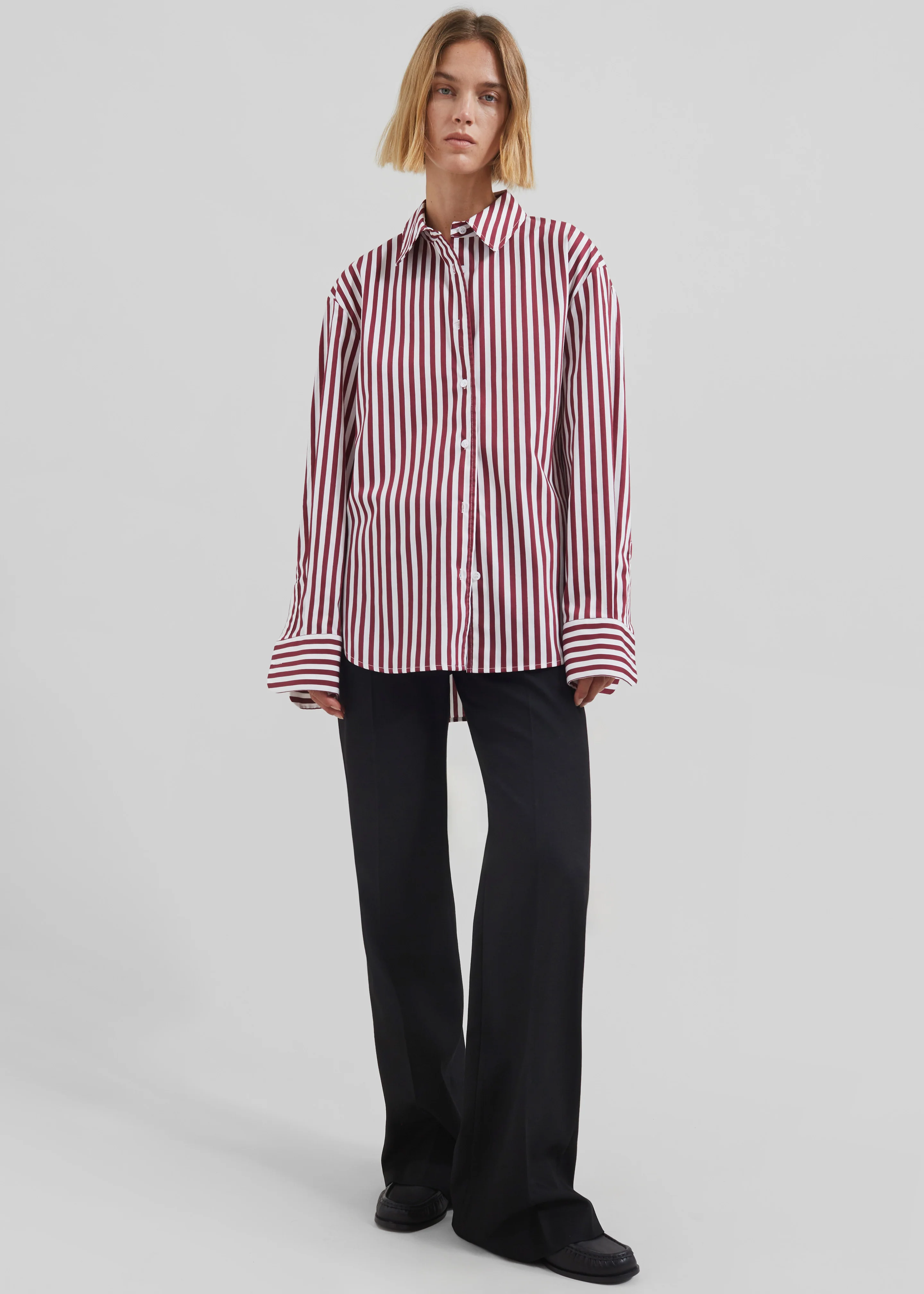 Peri Striped Poplin Shirt - Burgundy/White - Image 11