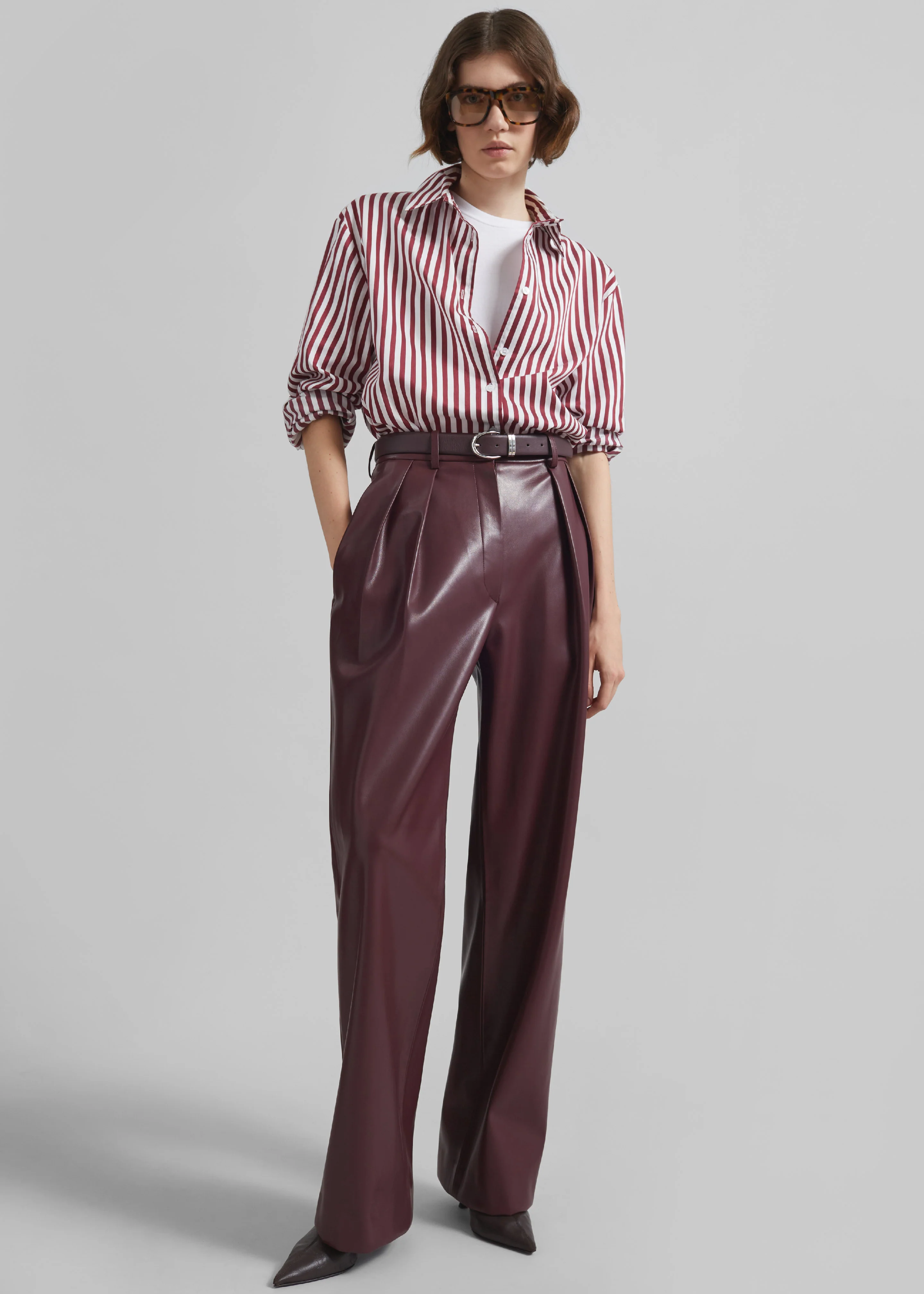 Peri Striped Poplin Shirt - Burgundy/White - Image 8
