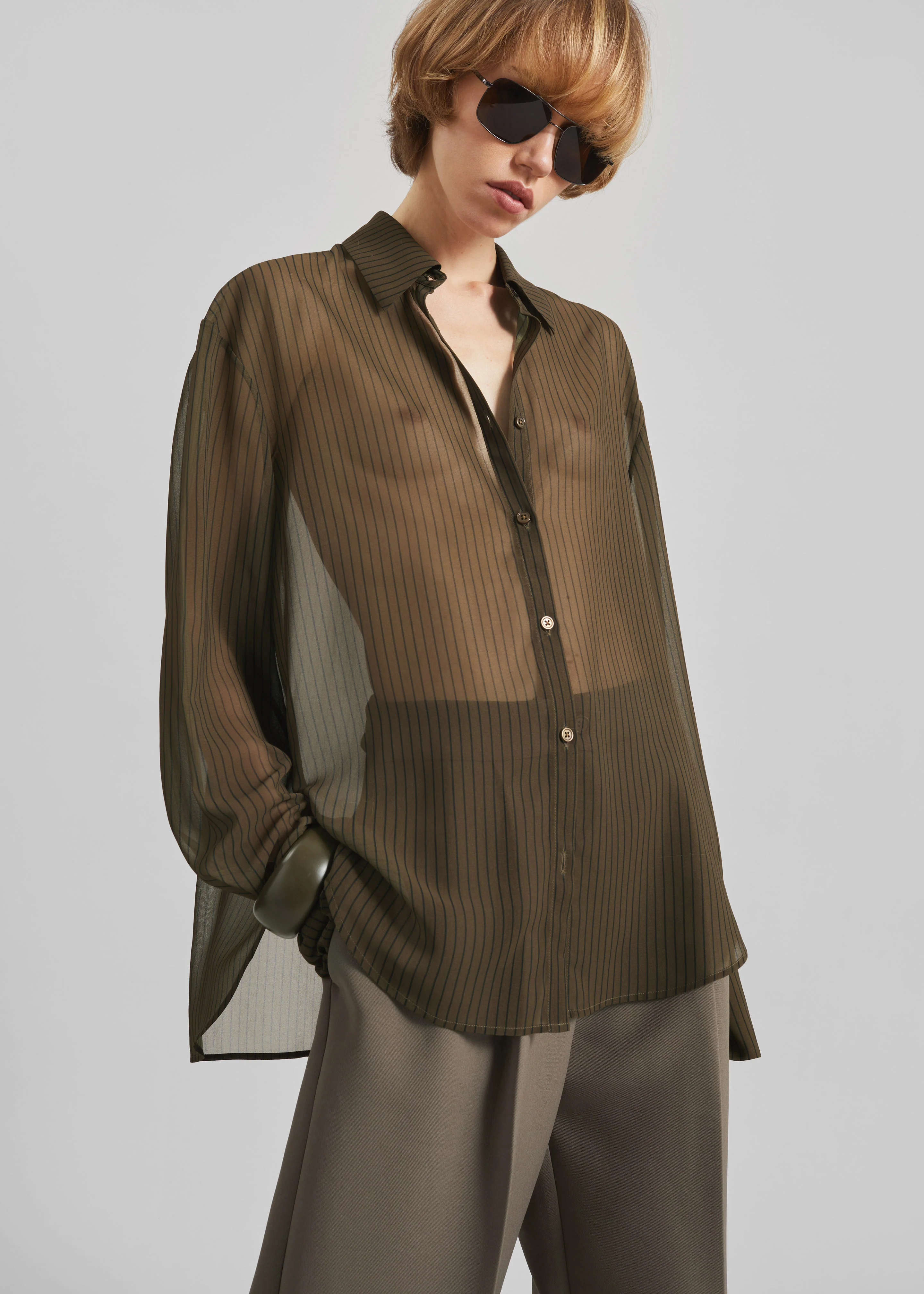 Peri Striped Shirt - Olive/Black Stripe - Image 5