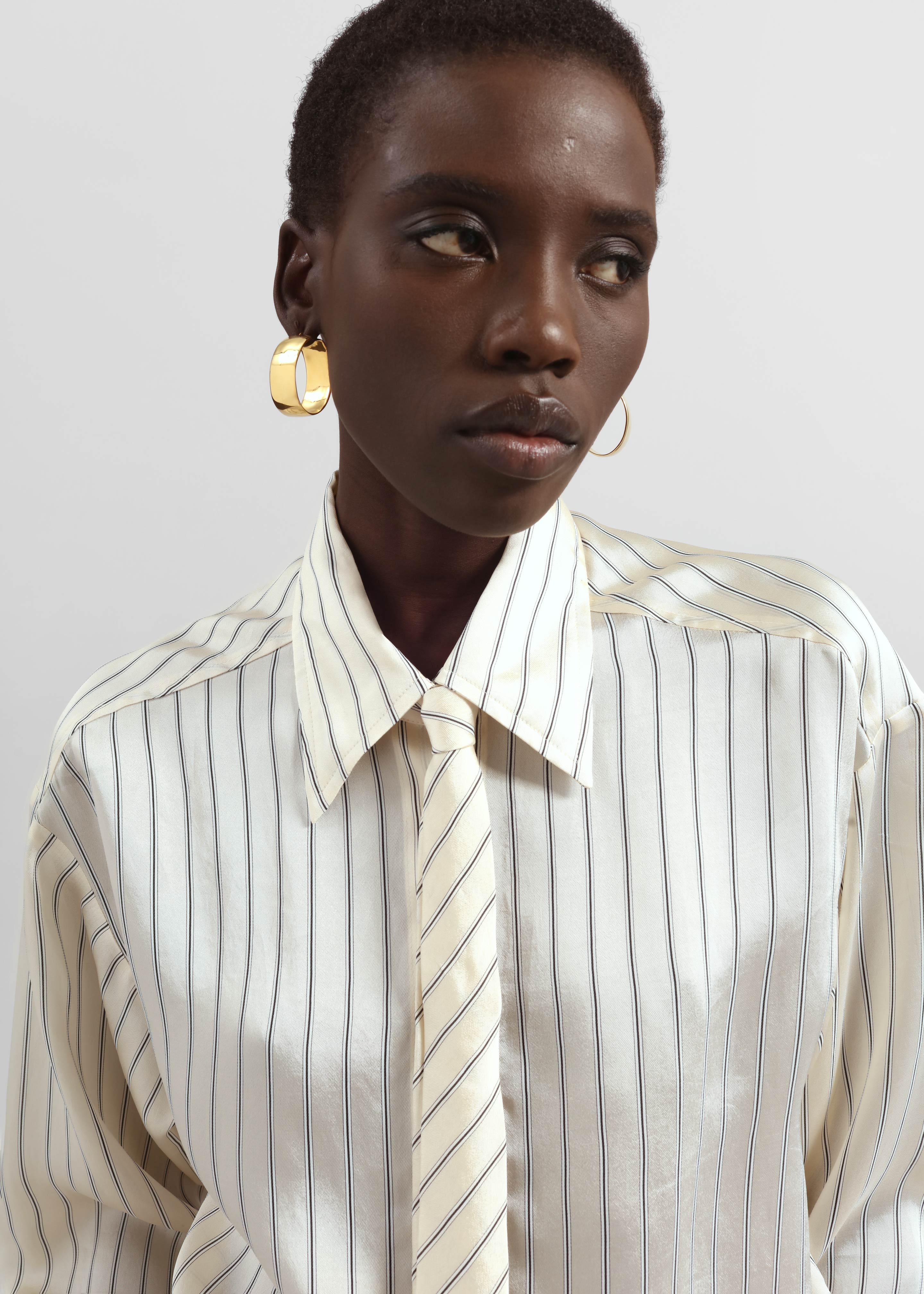 Peri Striped Silk Shirt - Cream/Navy Stripe - Image 2