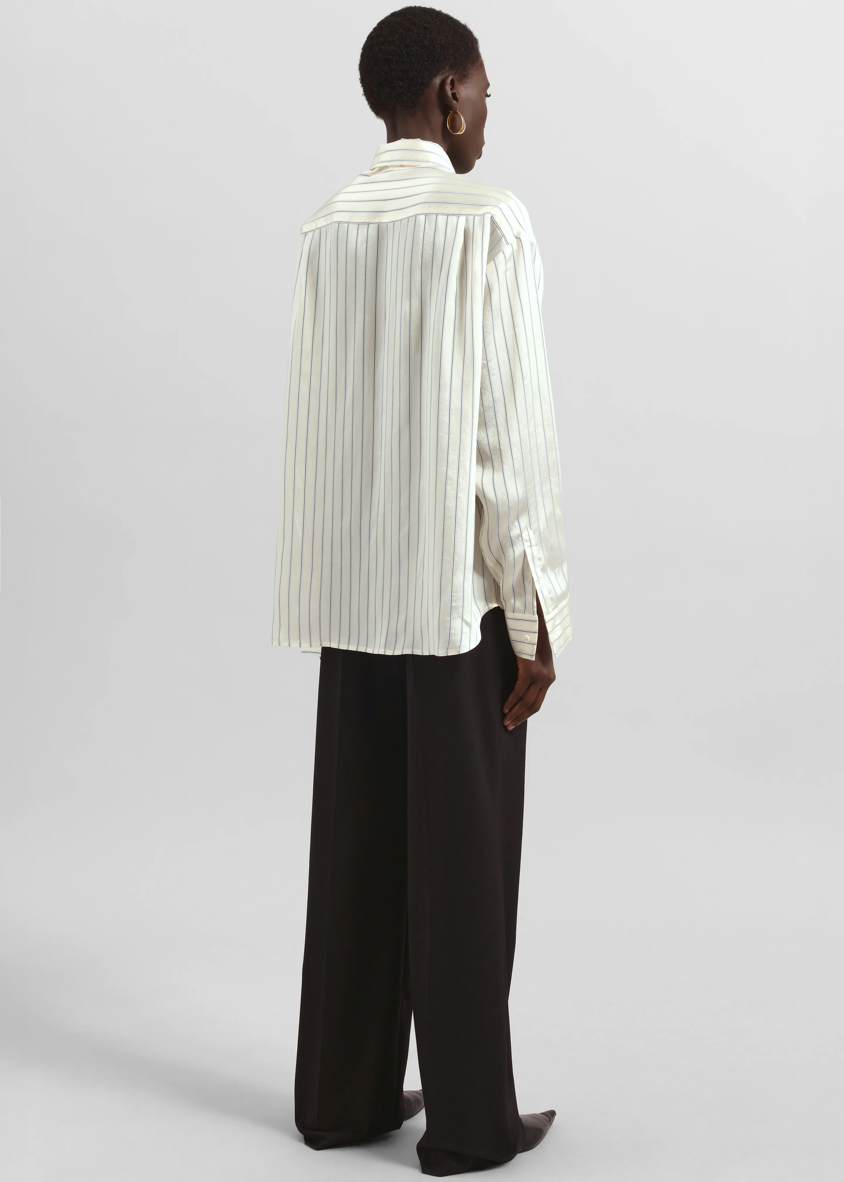 Peri Striped Silk Shirt - Cream/Navy Stripe - Image 3