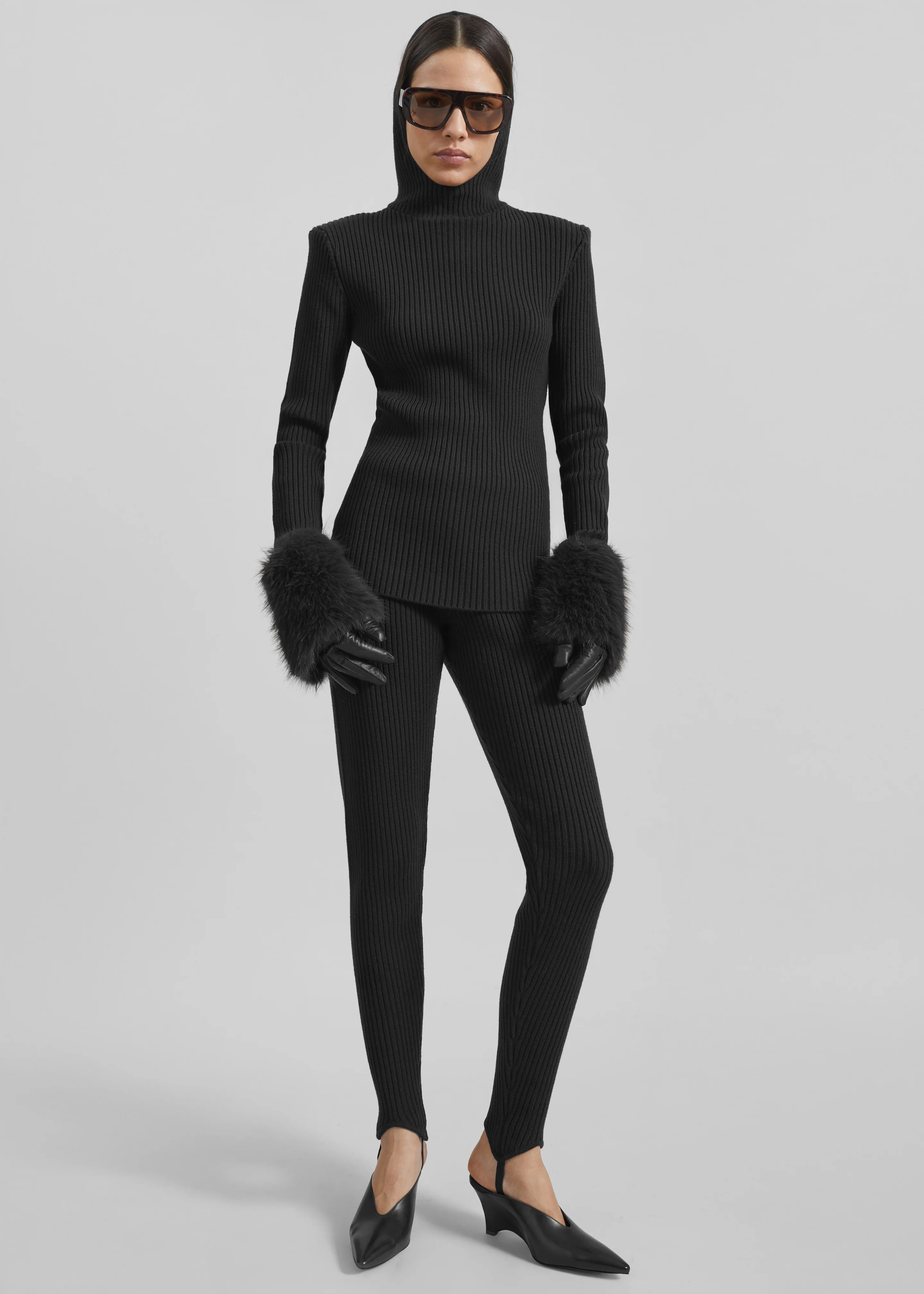 Piuma Knit Stirrup Leggings - Black - Image 8