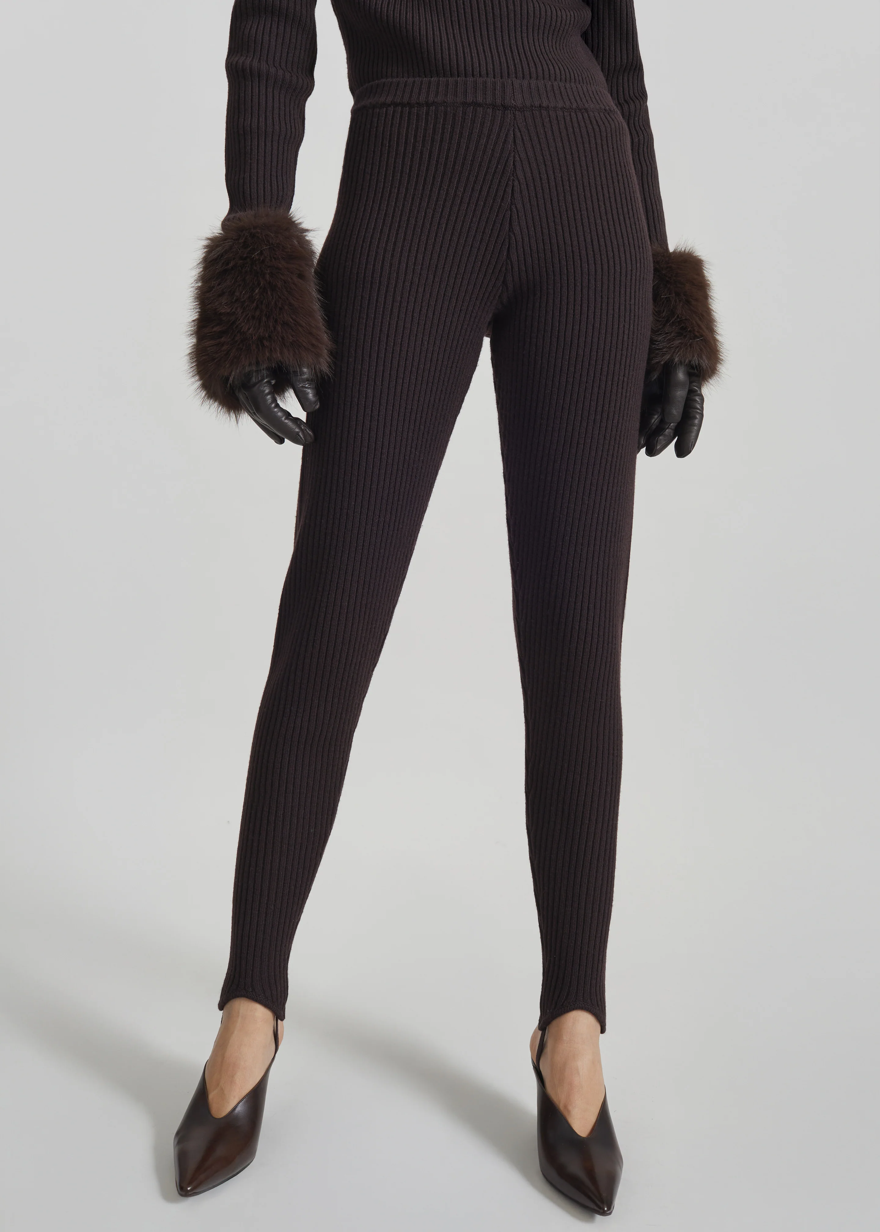 Piuma Knit Stirrup Leggings - Brown - Image 3