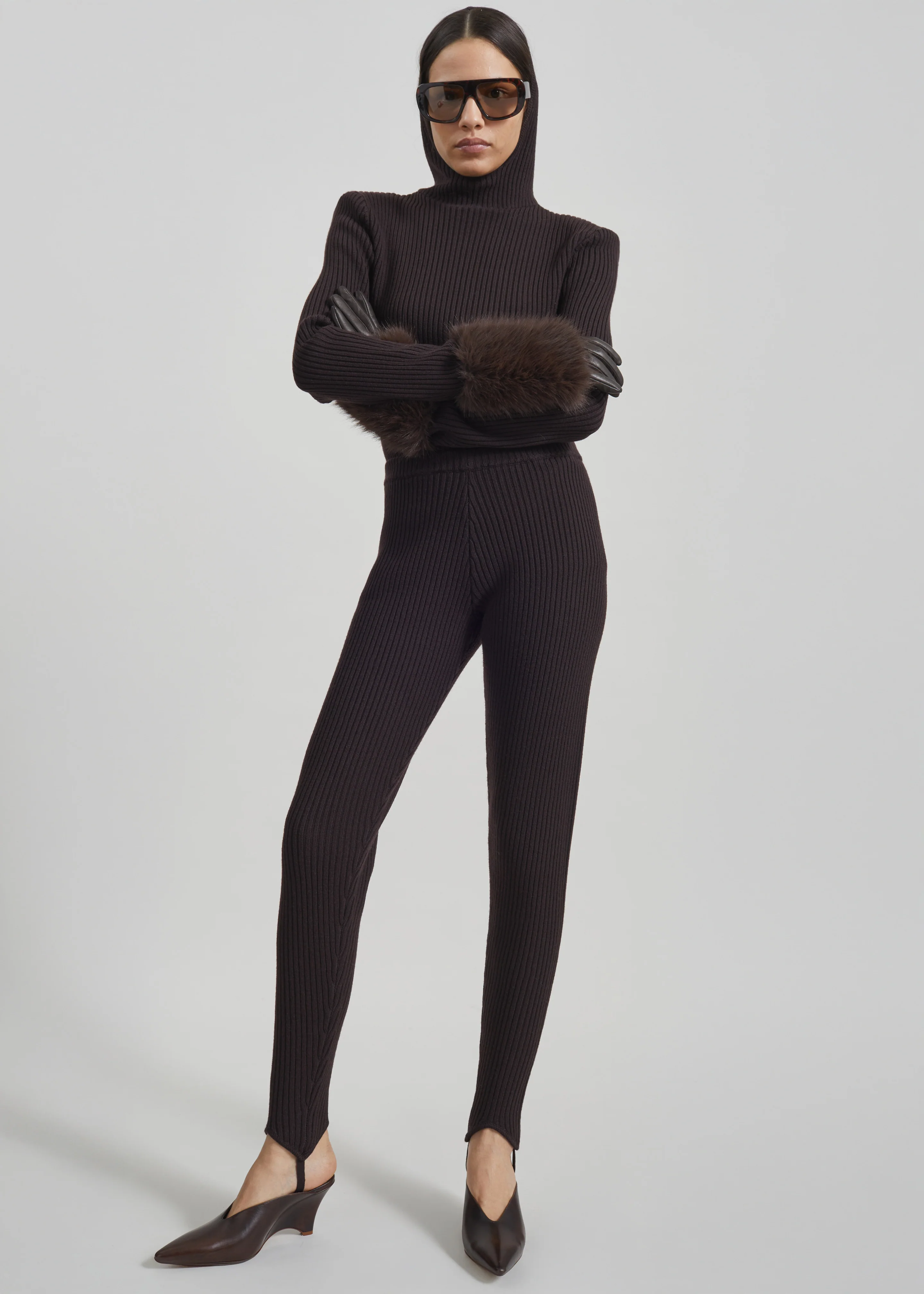Piuma Knit Stirrup Leggings - Brown - Image 4